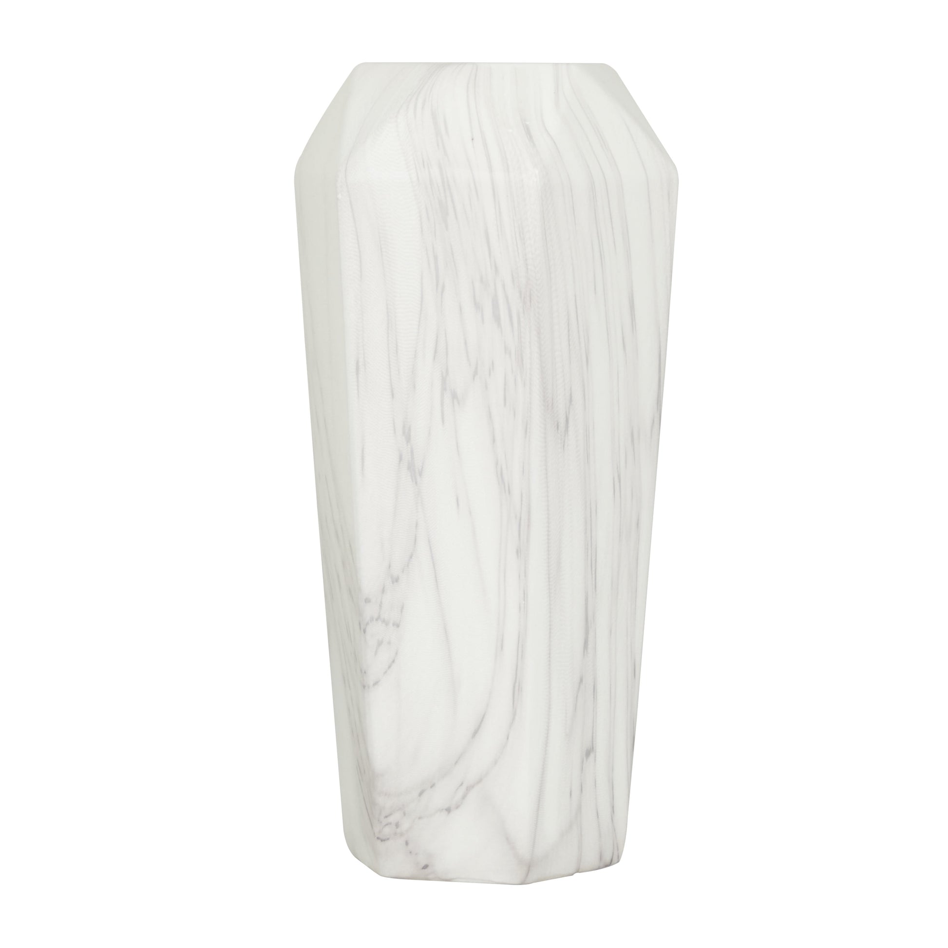 14" Faux Marble White Ceramic Vase