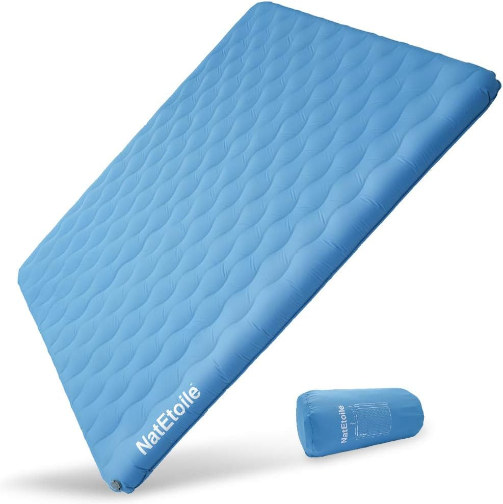 Double Sleeping Pad 2 Person Camping Mattress Inflatable 5.6" Extra Thick Queen Camping Pad, Queen Size Camping Air Mattress, Two Person Caming Sleeping Pad for Tent, Cot - Blue