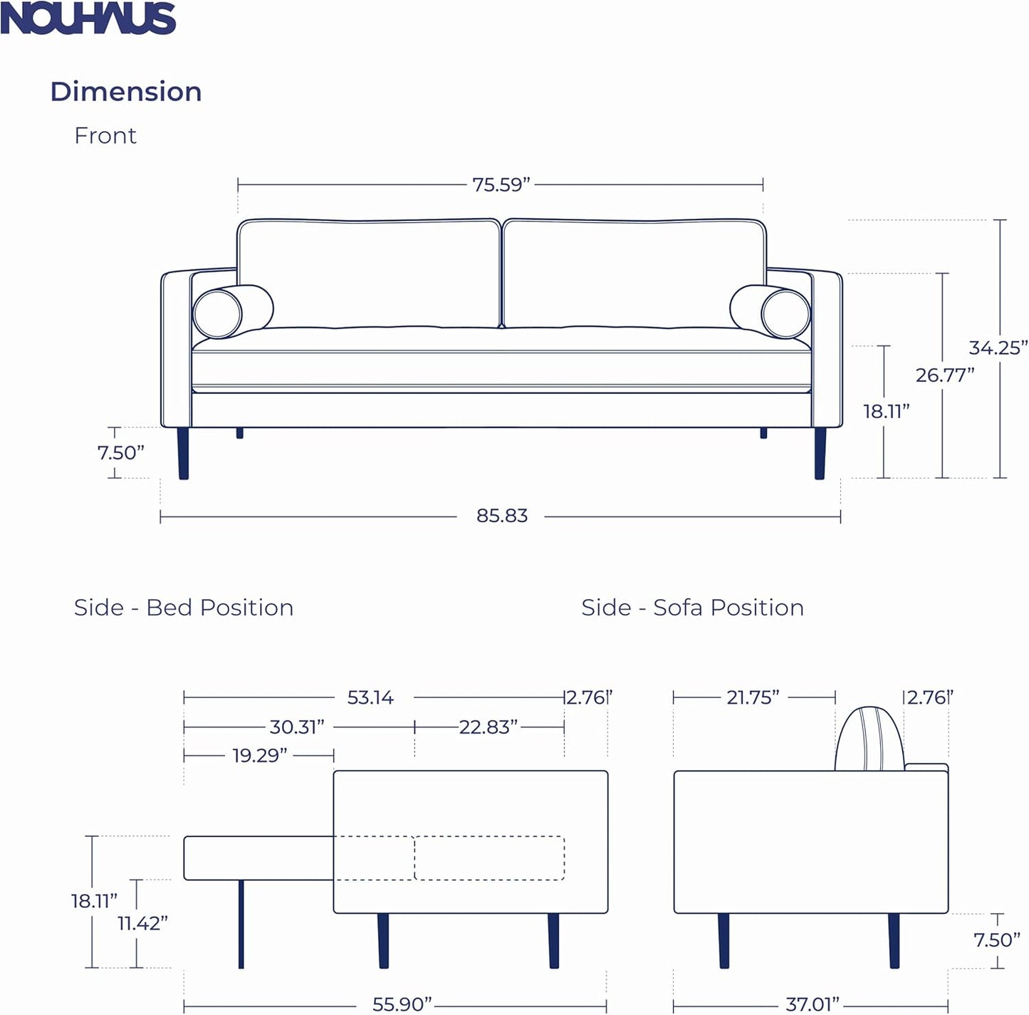 Module, Sleeper Sofa Bed Couch. 7Ft Luxury Convertible Sofa Futon Bed with No Roll Together Latex. Pull Out Sofa Bed for Bedroom Couch, Small Apartment Furniture Sofas or RV Couch