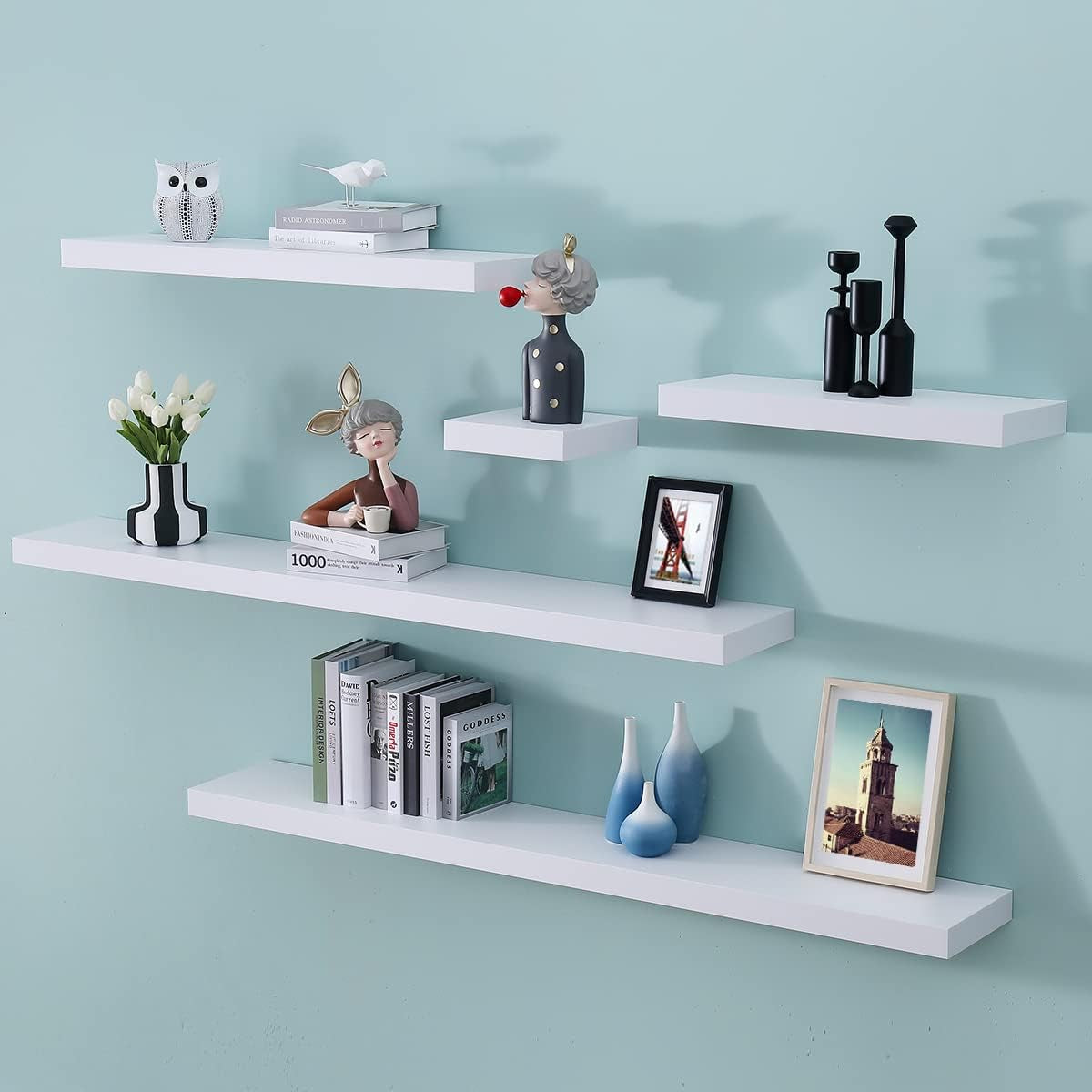 16 Inch White Mission Floating Shelves for Wall, Bathroom Wall Mount Shelves, Wood Modern Display Shelves, Book Shelves,For Bedroom,Living Room and Kitchen