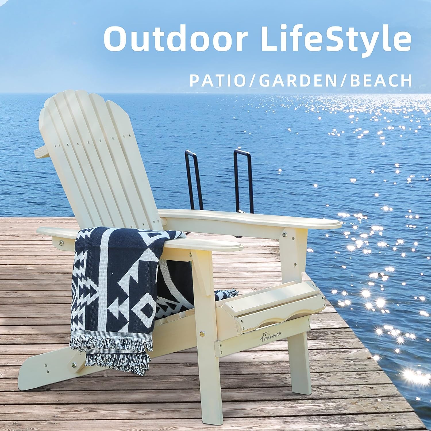 Wooden Folding Adirondack Chair, Half Pre-Assembled Wood Patio Lounge Chair 