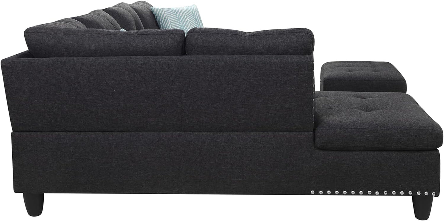 Modern Sectional Sofa Set with Chaise Lounge and Ottoman 6 Seat Corner Sectional Gray L Shaped Living Room Couch with Cupholder, Left Facing Couch