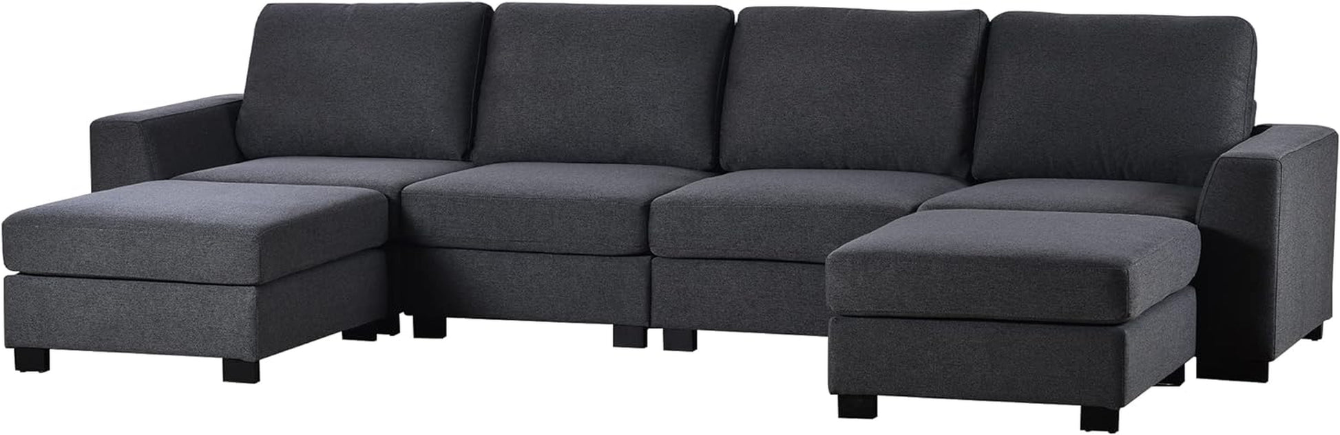 131" Modern Large Sectional Sofa,U Shape Upholstered Couch,Modular Sectional Sofa with 2 Removable Ottomans,Thickened Cushion Back & Wide Square Arms,4 Seat Sofa for Living Room (Gray)