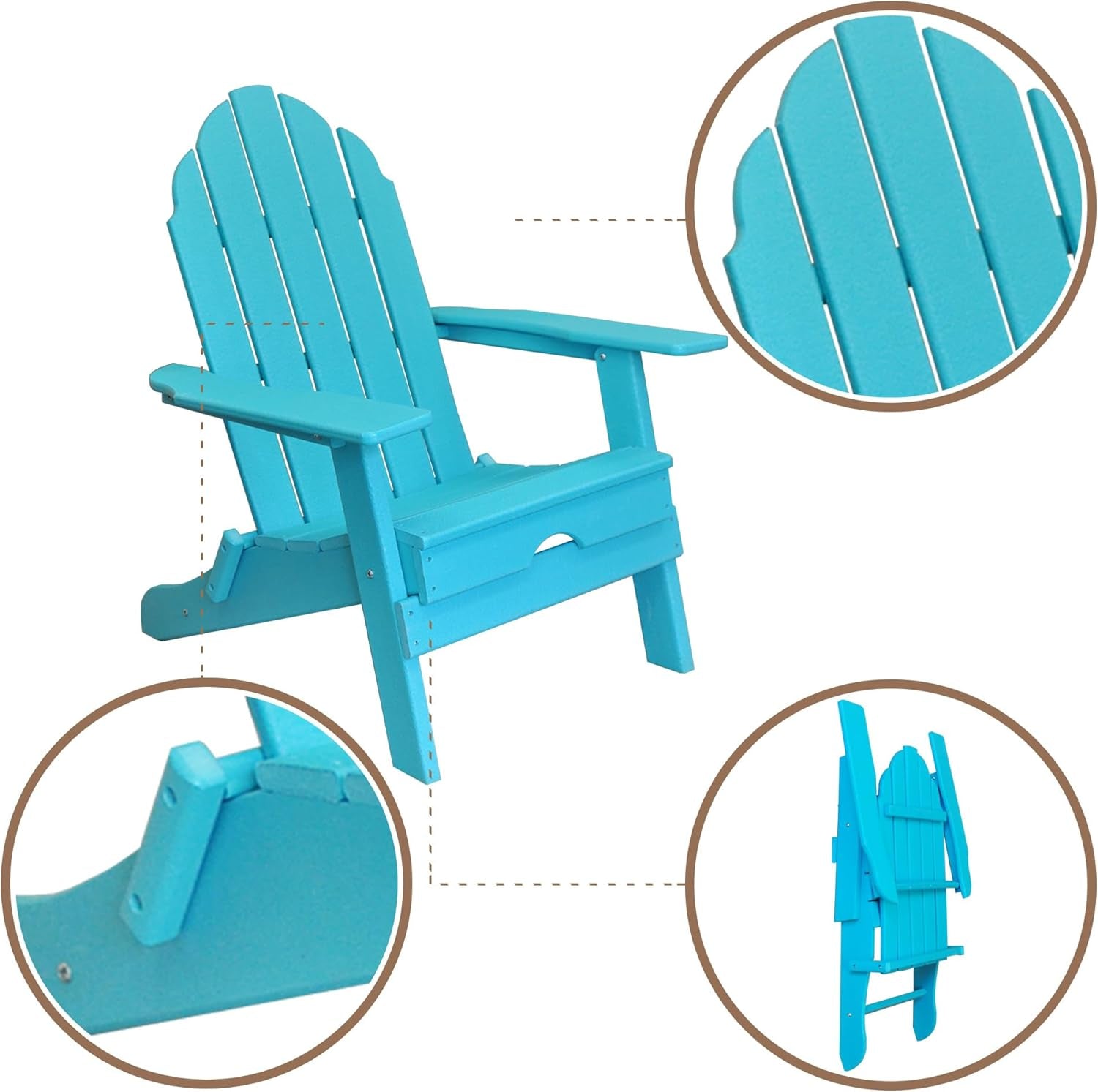 Folding Adirondack Chair, Premium All Weather Outdoor Patio Furniture, 20 Inch Wide Seat, up to 350 Lbs, Foldable Outdoor Patio Chairs, New Tradition Collection (Aqua Blue)