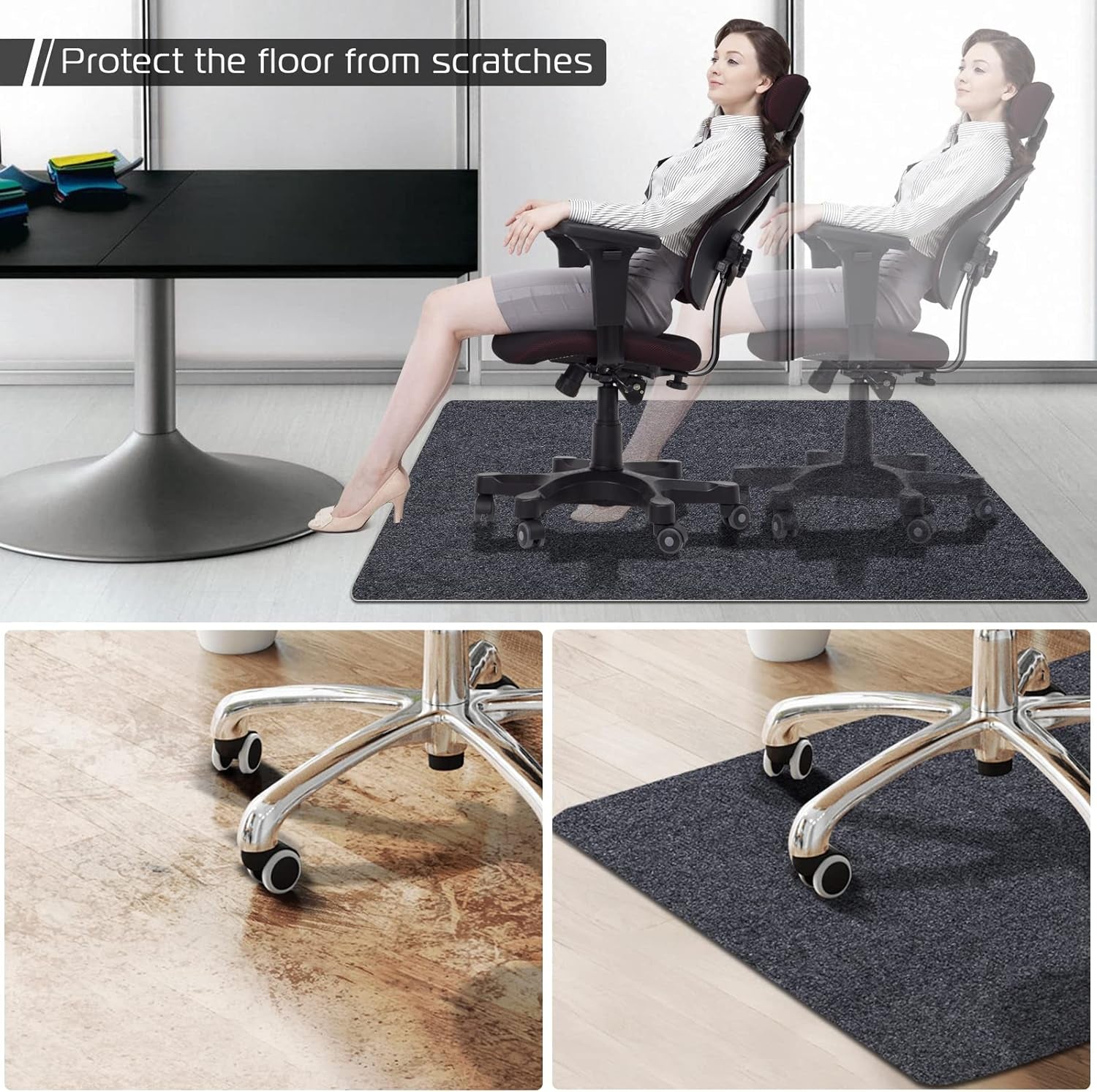 Office Chair Mat,  36" × 47" Office Gaming Rolling Floor Mat, under Desk Low-Pile Office Rug, Large Anti-Slip Multi-Purpose Hard Floor Mat, Chair Floor Protectors for Hardwood Grey