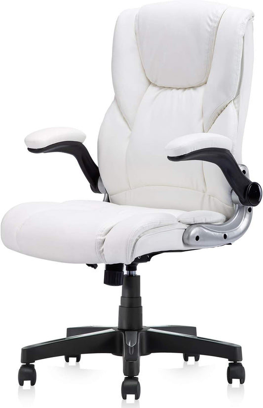 Home Office Desk Chair Comfortable Leather Computer Chairs Executive Office Chair with Armrests, White