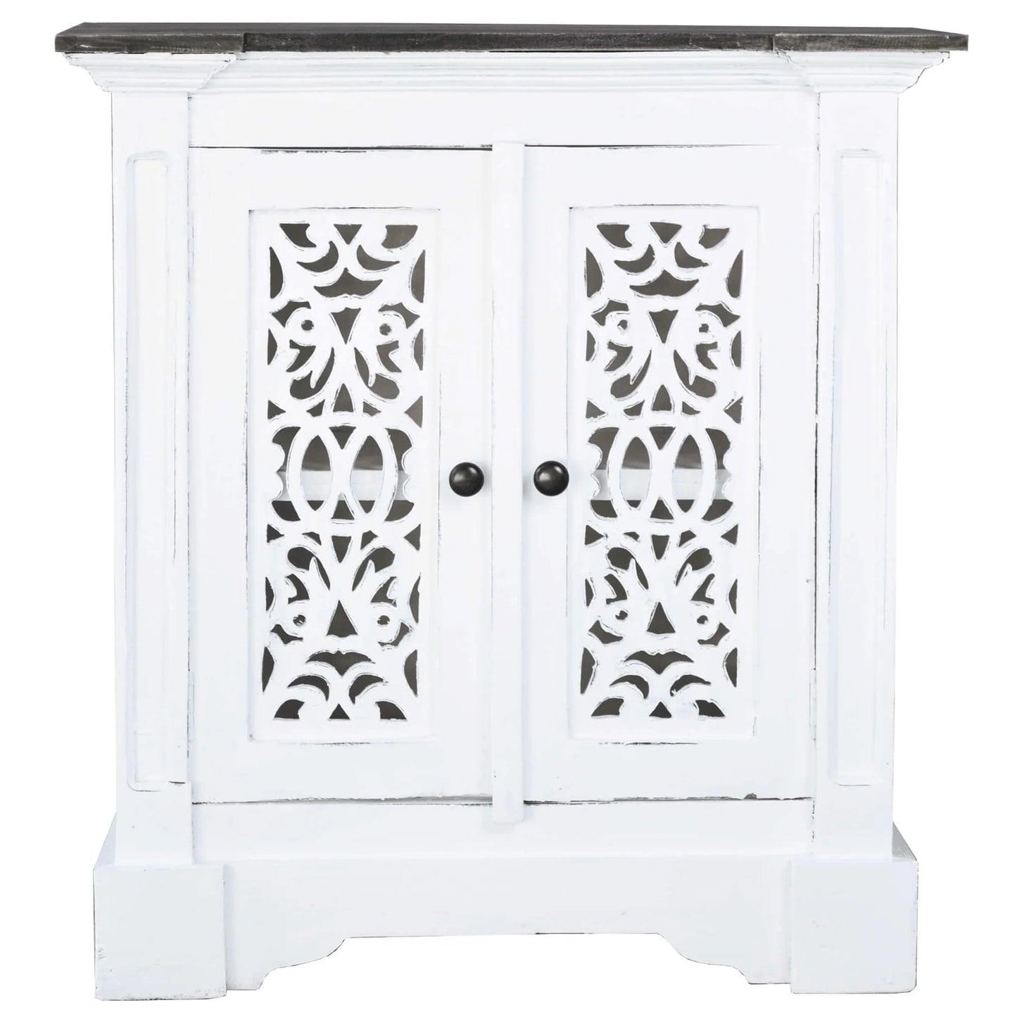 Cottage Solid Wood Accent Cabinet in Distressed White and Driftwood Brown