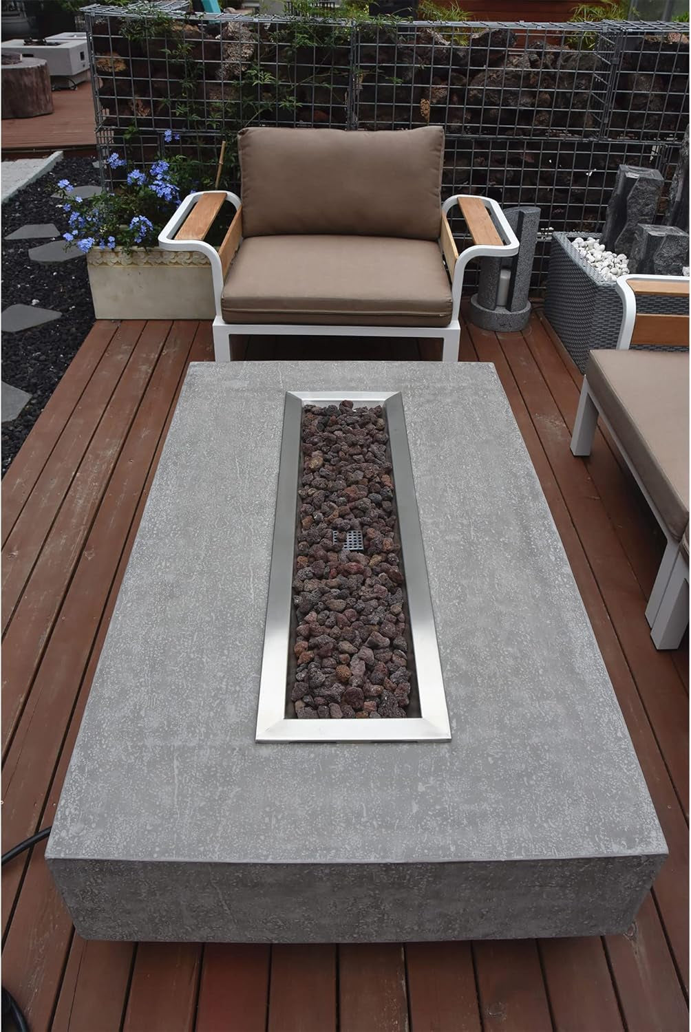 Hampton Concrete Fire Pit 56" X 32" Outdoor Patio Firepit Includes Lava Rocks 