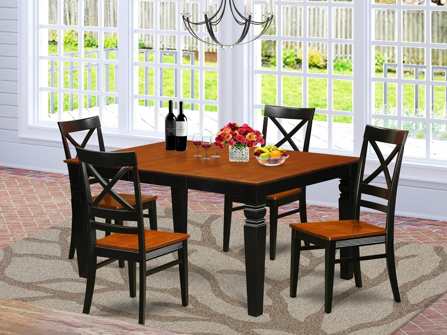 WEQU5-BCH-W 5 Piece Kitchen Set Includes a Rectangle Dining Room Table with Butterfly Leaf and 4 Solid Wood Seat Chairs, 42X60 Inch, Black & Cherry