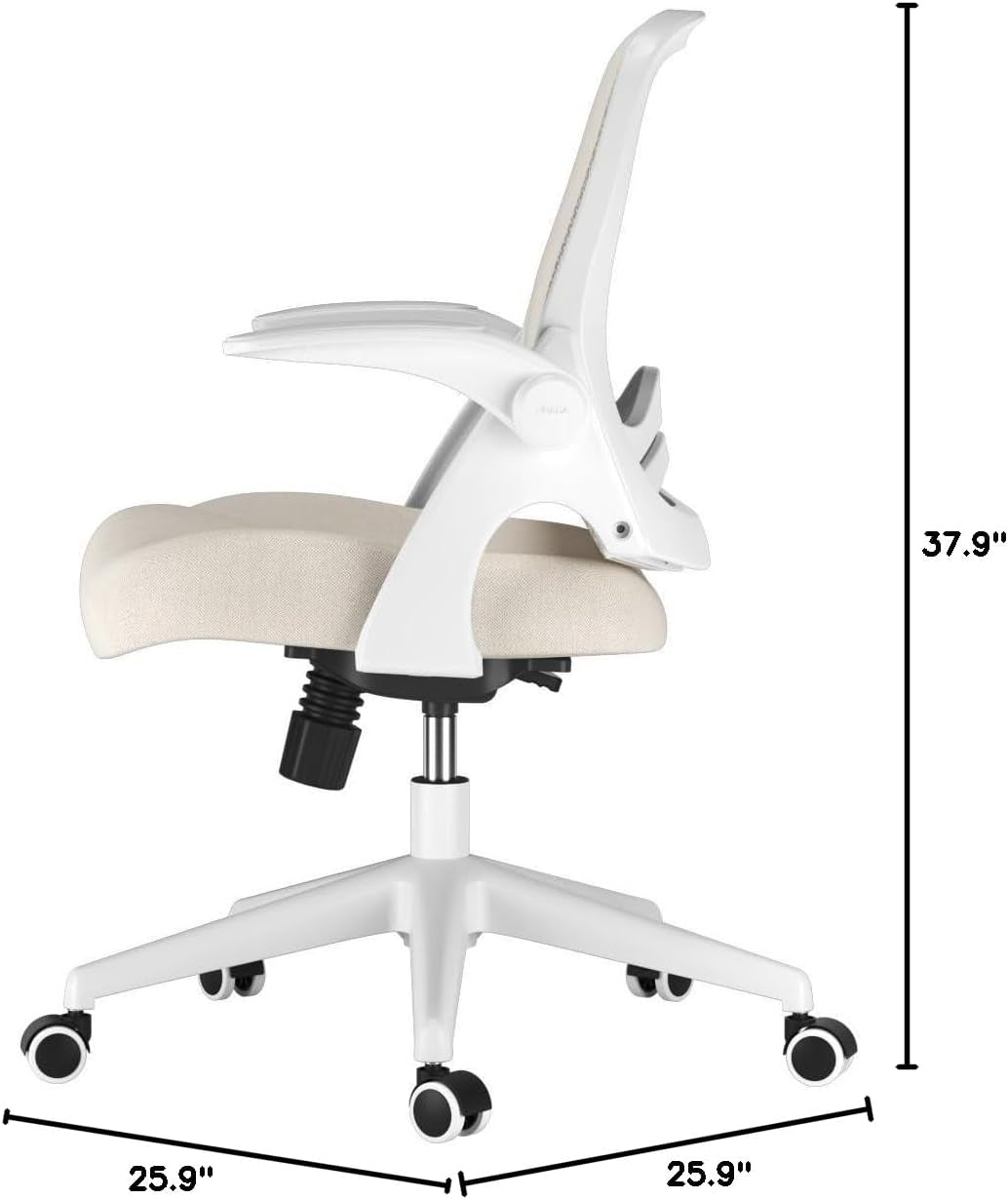 Office Desk Chair with Flip-Up Armrests and Saddle Cushion, Ergonomic Office Chair with S-Shaped Backrest, Swivel, Mesh, Grey