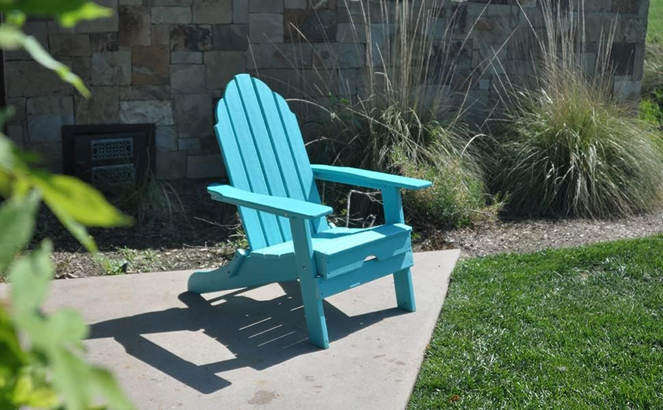 Folding Adirondack Chair, Premium All Weather Outdoor Patio Furniture, 20 Inch Wide Seat, up to 350 Lbs, Foldable Outdoor Patio Chairs, New Tradition Collection (Aqua Blue)