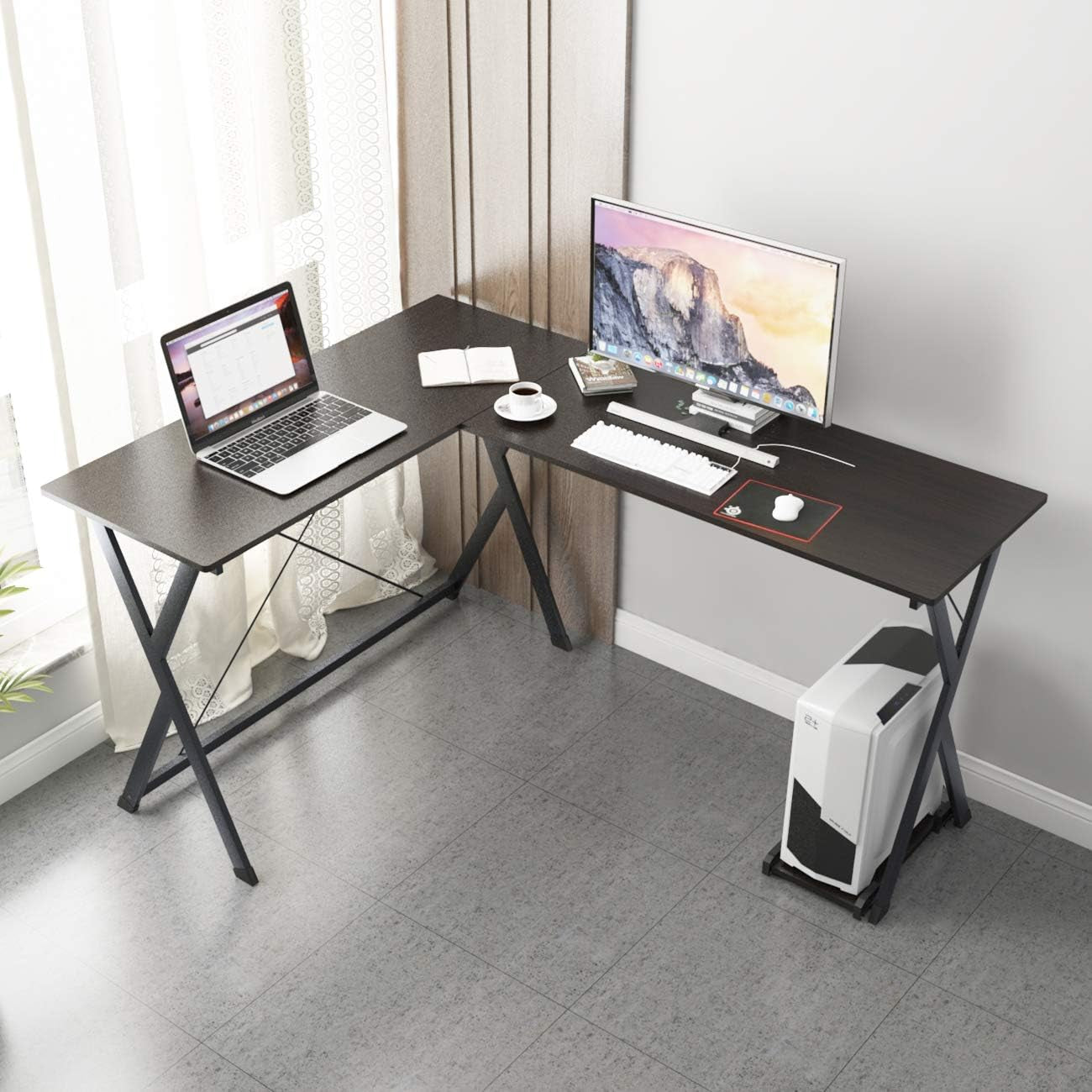 L-Shaped Desk Corner Table Computer Desk Workstation Desk PC Laptop Office Desk L Desk, Black BHUS-ZJ1-BK