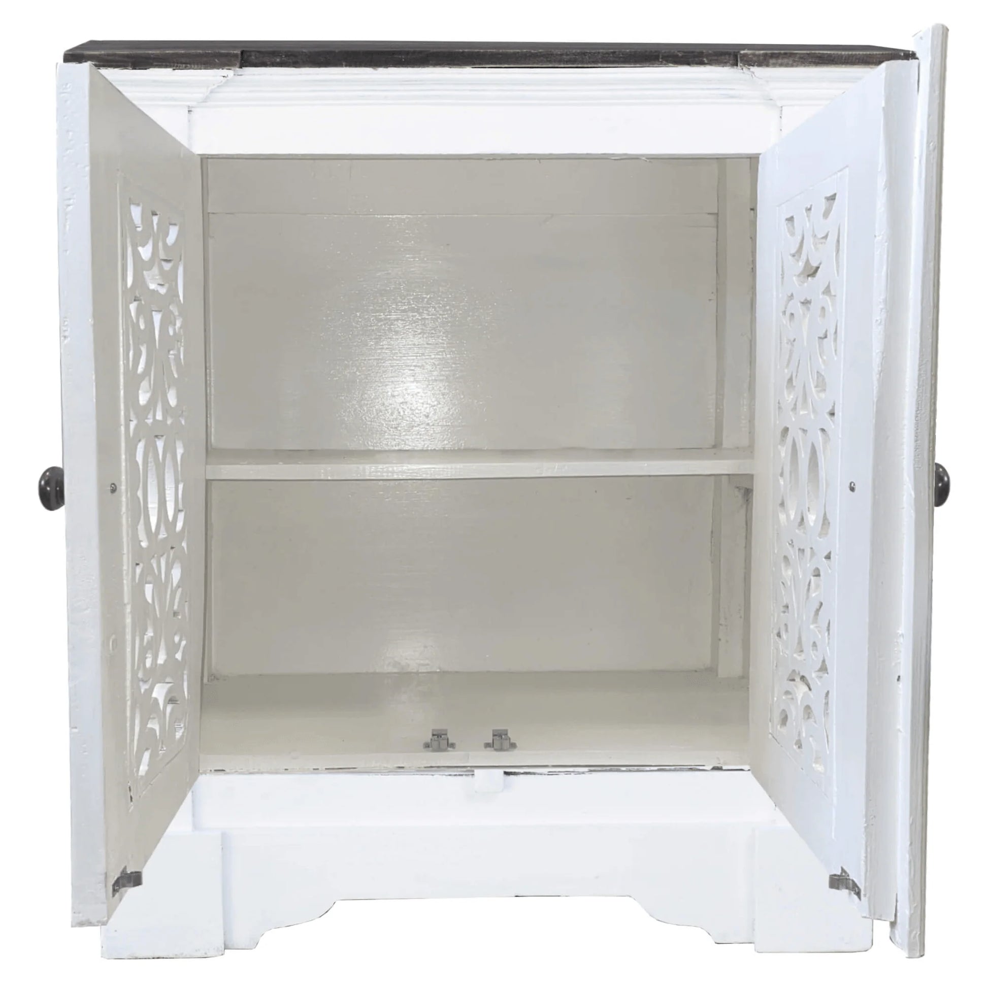 Cottage Solid Wood Accent Cabinet in Distressed White and Driftwood Brown