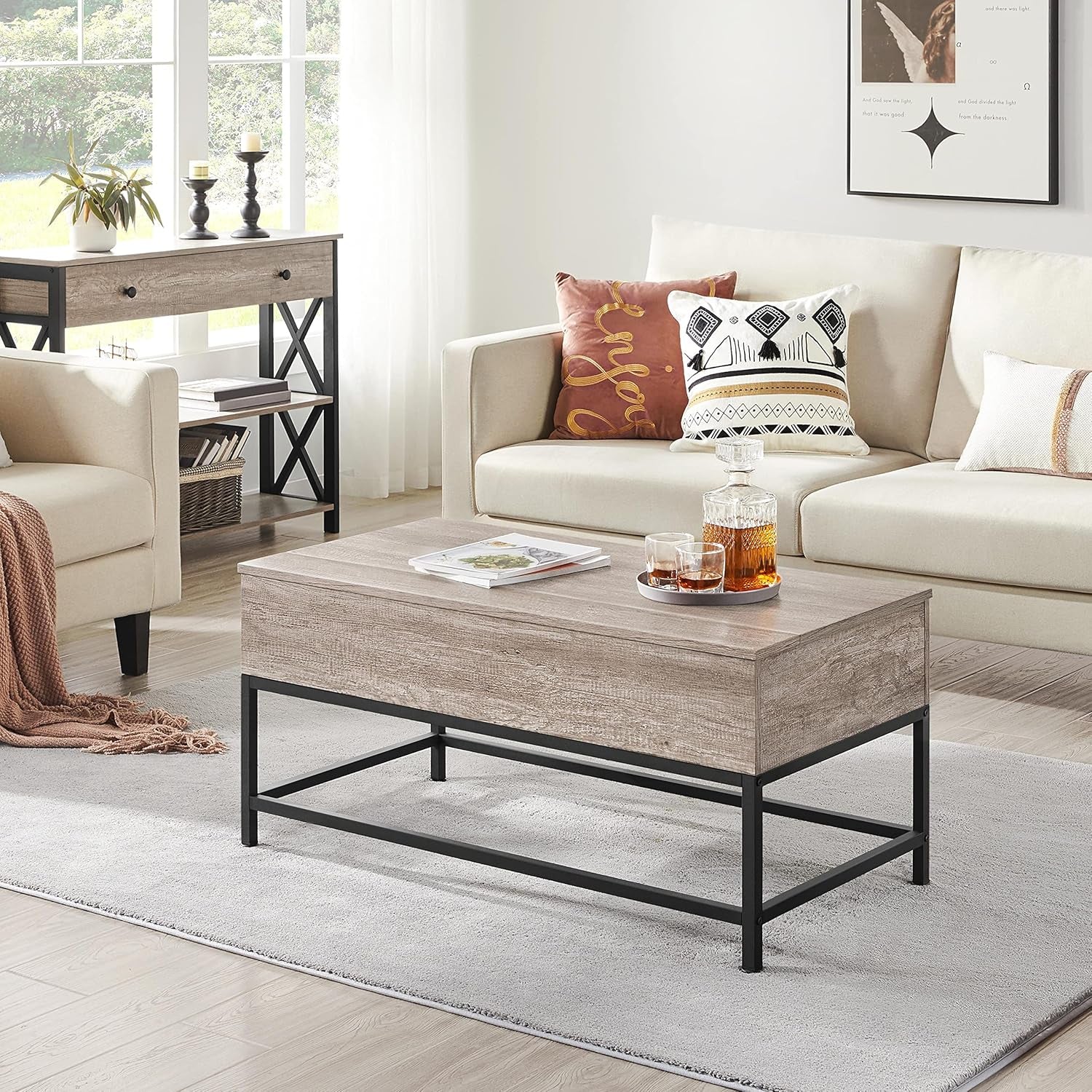 Lift Top Coffee Table with Storage, 40.5" Split Lift up Coffee Table for Living Room, Wood Center Table for Small Space, Gray