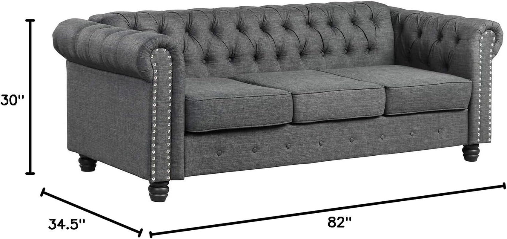 Classic Chesterfield Sofa Set 82'', Tufted Sofa Couch Set with Solid Wood Legs Thick Cushion, Pet-Friendly 3-Seater Sofas Couches for Living Room Bedroom Apartment - Linen Grey