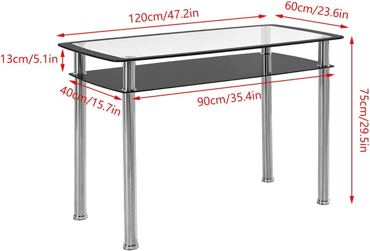 Dining Table with Chairs, Glass Dining Table with Storage Shelf 2-Tier Kitchen Table with PU Leather Chairs Chic Living Room Kitchen Table with Steel Legs