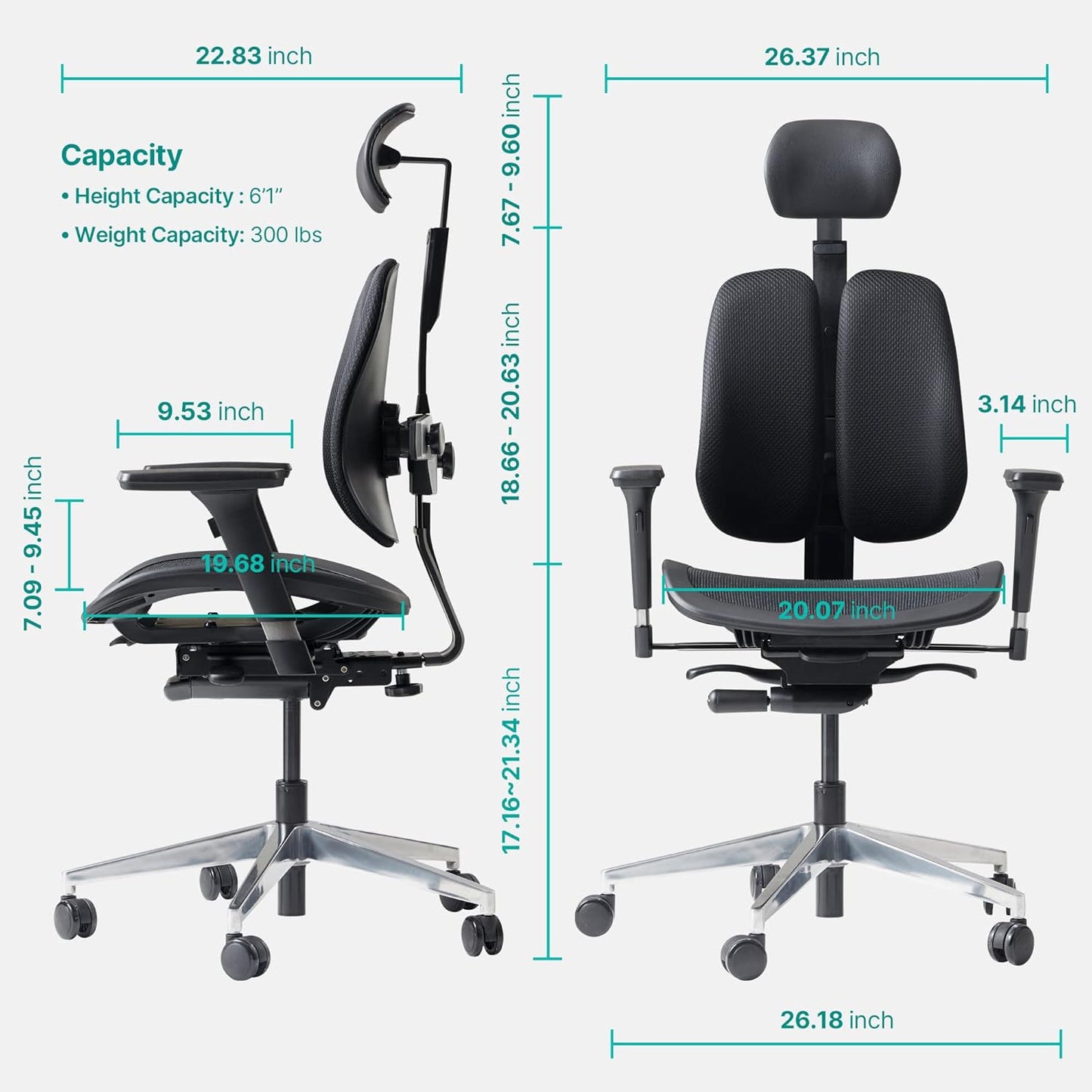 [Dual-Backrests]  Alpha - Ergonomic Office Chair, Home Office Desk Chairs, Executive Office Chair, Best Office Chair for Lower Back Pain, Mesh Office Chair, Office Desk Chair (Black)