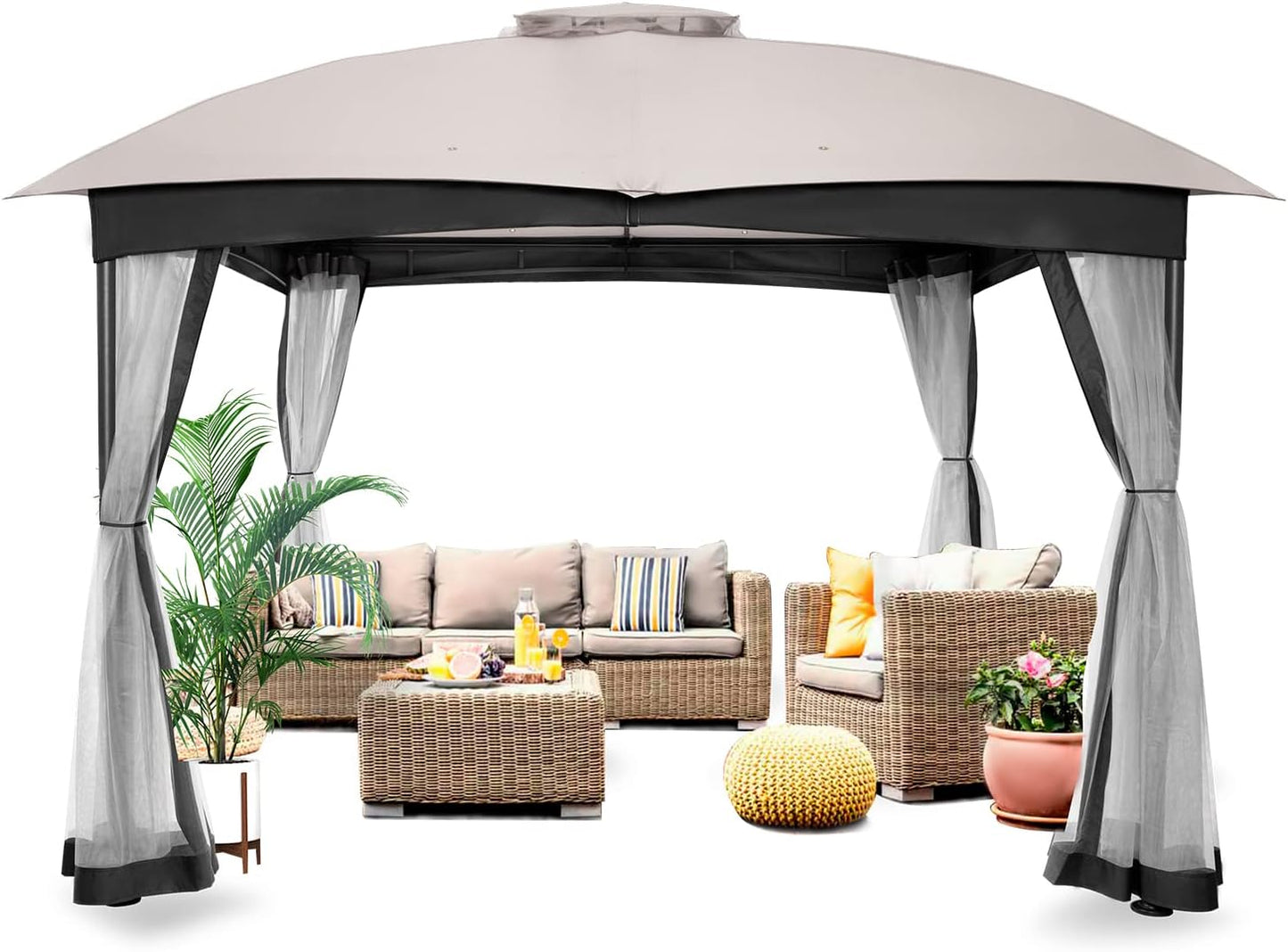 10X10 Gazebo for Patio, Canopy Gazebo with Netting & Sand Bag, Patio Gazebo Double Vent Heavy Duty (Ash Grey)