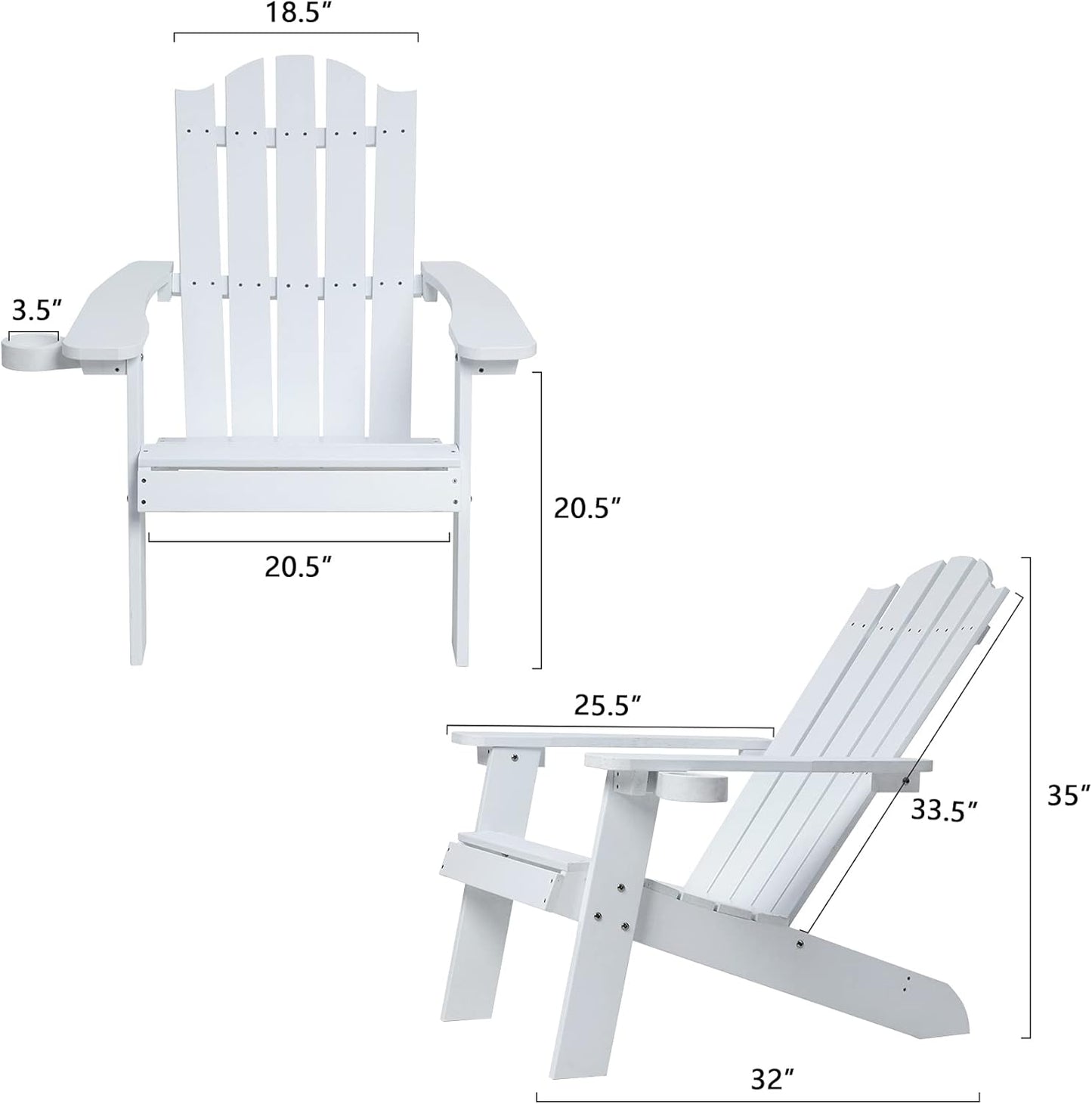 Melucivi Adirondack Chair Weather Resistant Plastic Outdoor Chairs with Cup Holder, Fire Pit Chair Patio Garden Resin Adirondack Chair for Adult, White