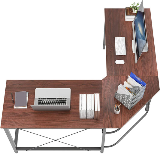 Large L-Shaped Gaming Desk, 59 X 59 Inches Computer Desk, L Desk Workstation Desk Corner Desk for Home Office, Walnut CS-ZJ02-WA