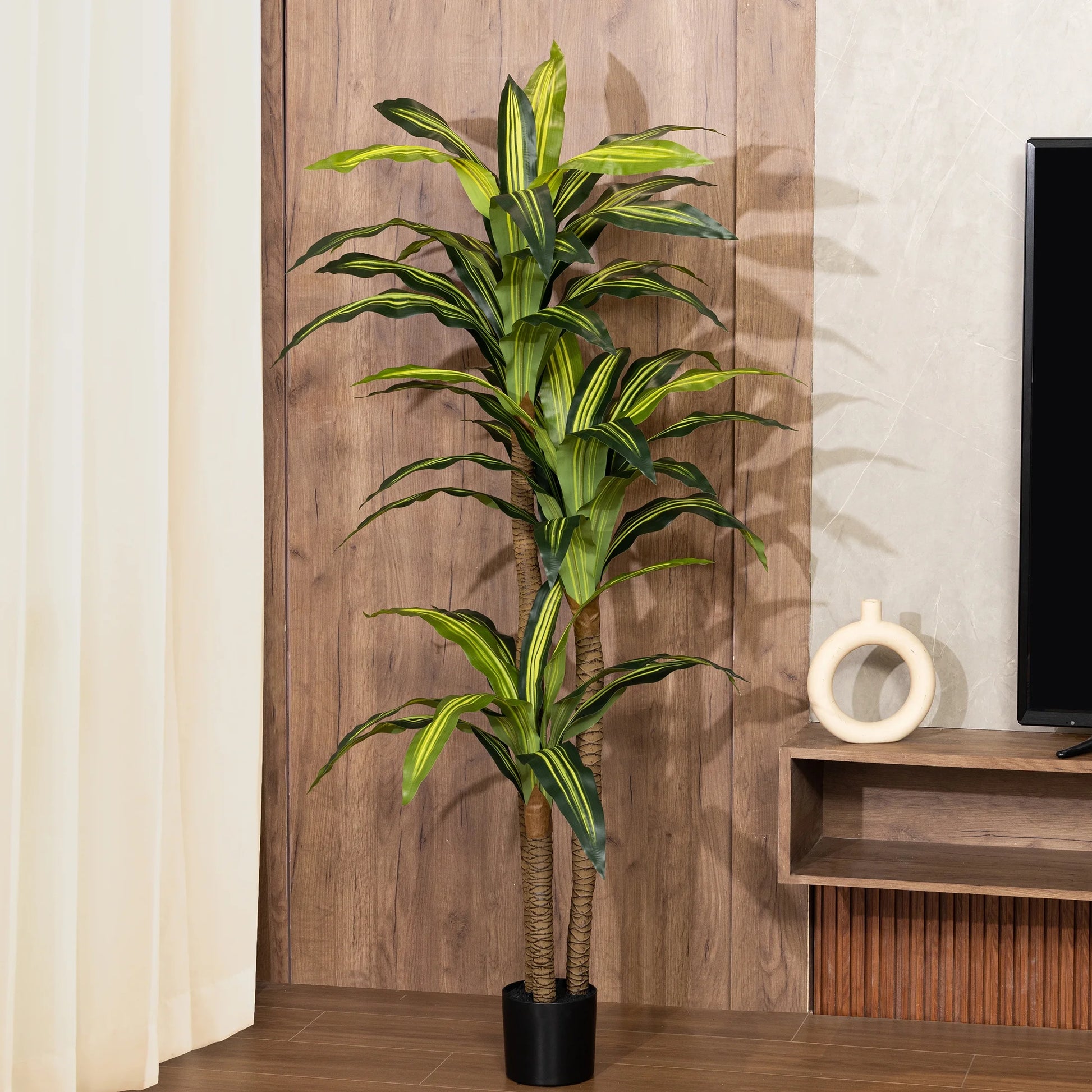 6Ft Artificial Dracaena Tree in Black Planter Pot