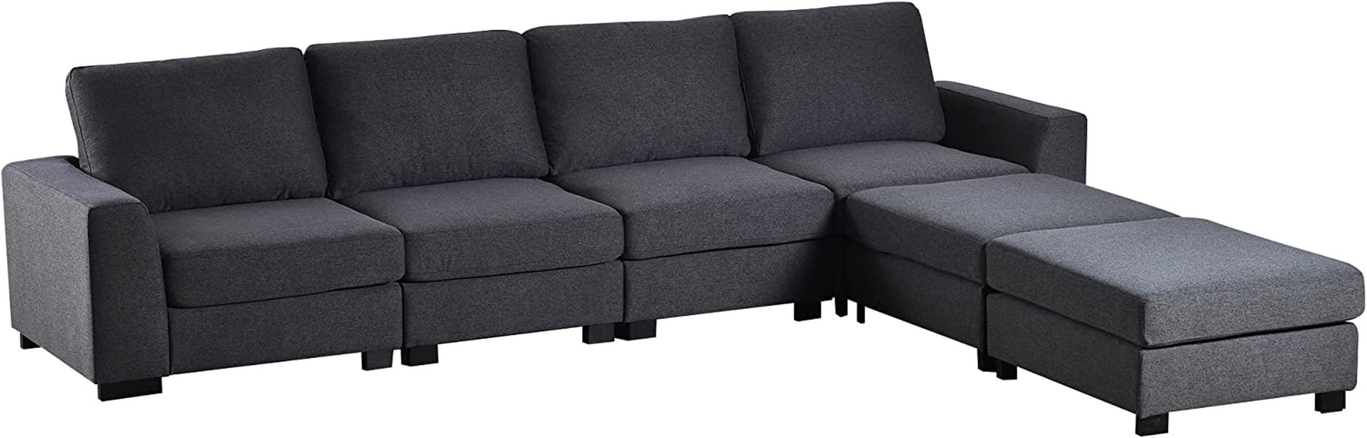 131" Modern Large Sectional Sofa,U Shape Upholstered Couch,Modular Sectional Sofa with 2 Removable Ottomans,Thickened Cushion Back & Wide Square Arms,4 Seat Sofa for Living Room (Gray)