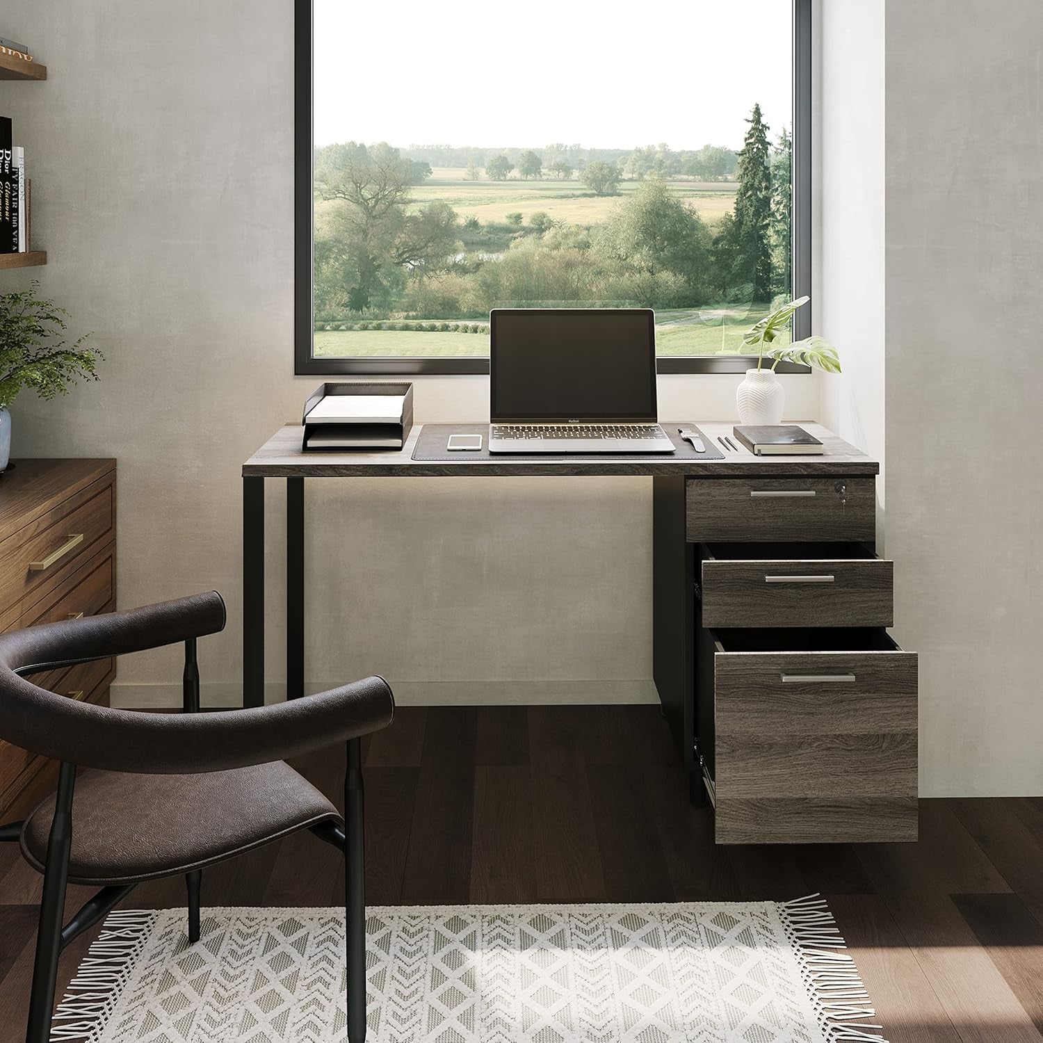 Modern Design Milano Office Computer Desk with 3 Locking Drawers, 48 Inch Grey and Black Wood Desk with Filing Drawer and Storage by Crafts and Comfort