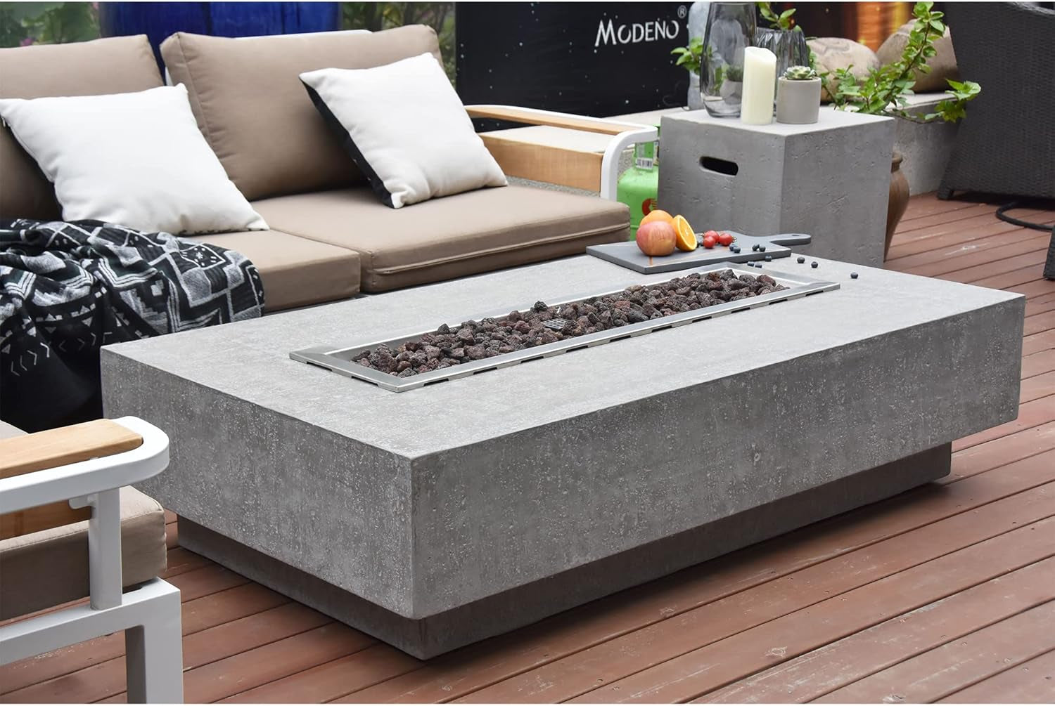 Hampton Concrete Fire Pit 56" X 32" Outdoor Patio Firepit Includes Lava Rocks 