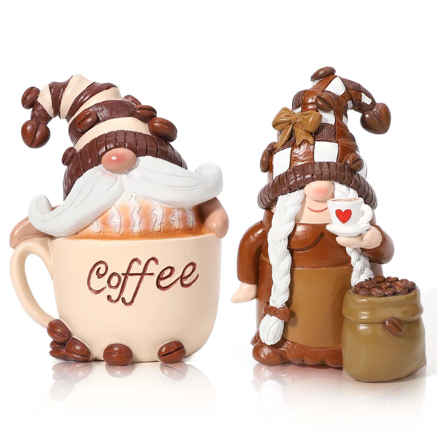 2 Pack Coffee Gnomes, Coffee Bar Decor Accessories, Christmas Resin Gnome Figurines Tiered Tray Collectible Tabletop Kitchen Decorations