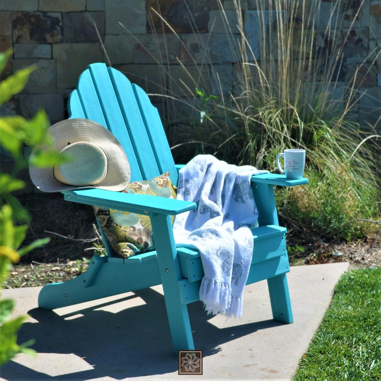 Folding Adirondack Chair, Premium All Weather Outdoor Patio Furniture, 20 Inch Wide Seat, up to 350 Lbs, Foldable Outdoor Patio Chairs, New Tradition Collection (Aqua Blue)