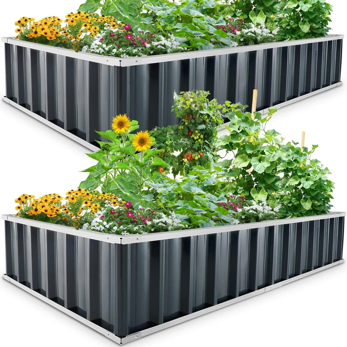 2-Pack 68" X 36" X 12" Raised Garden Bed Galvanized Steel Metal Planter Kit Box Dark Gray