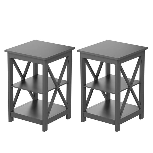 Side Tables with 2 Shelves (Set of 2), Grey