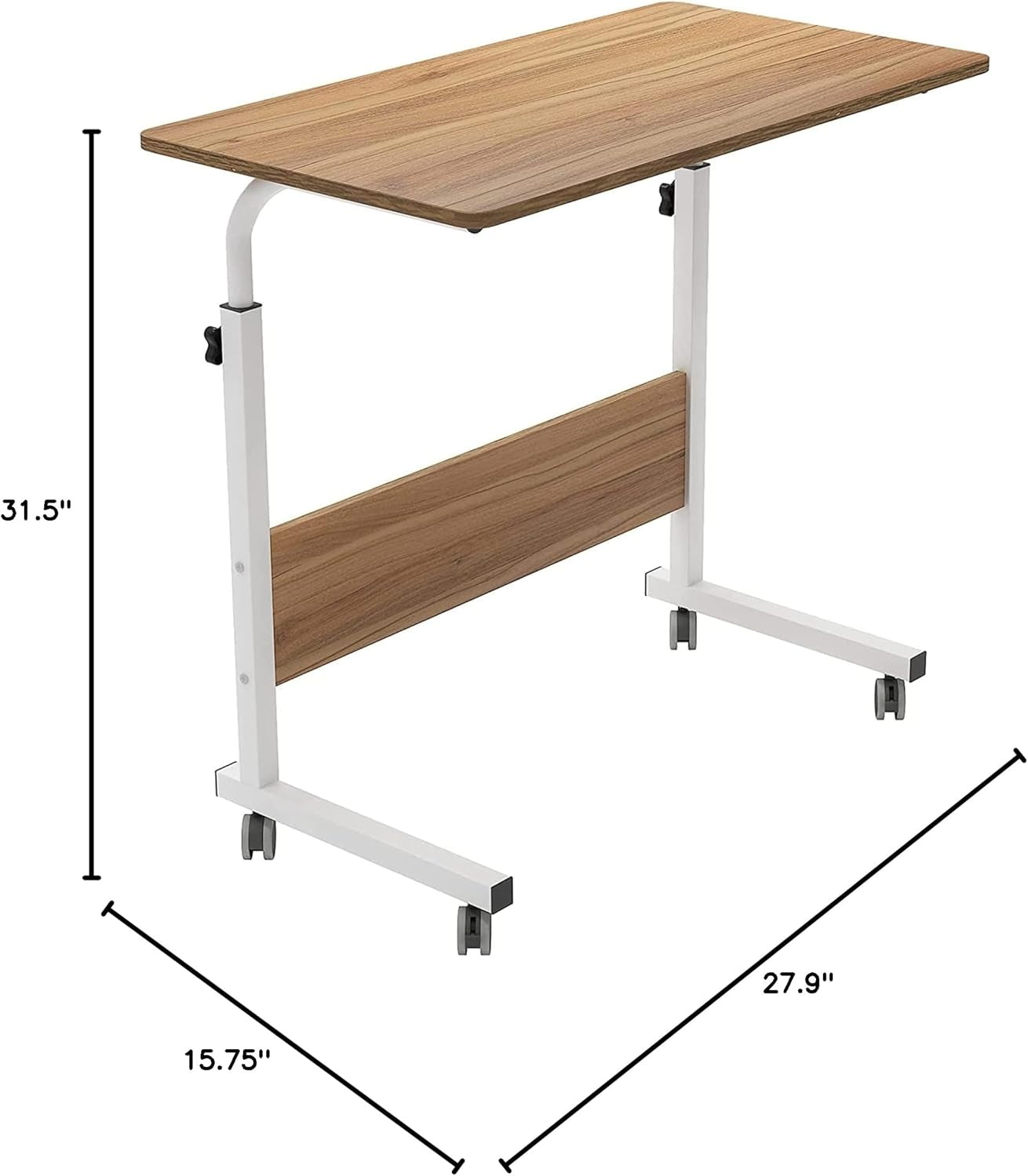 Portable Desk, Rolling Desk Portable Laptop Desk with Wheels, Laptop Cart Desk Cart Adjustable Side Table, Small Laptop Desk Tray Table Sofa Desk Bedside Table,Oak 31.5X15.7 Inch