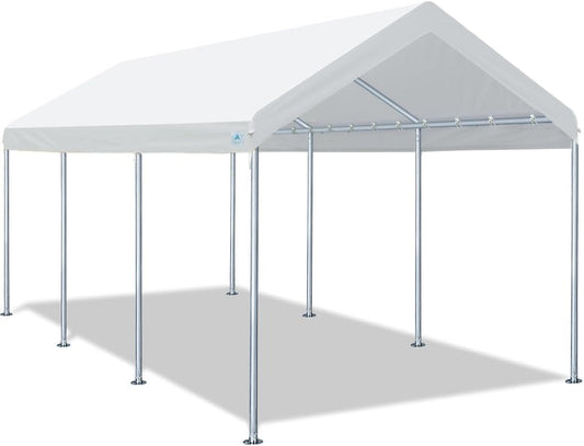 10X20 Ft Heavy Duty Carport Potable Car Canopy Garage Party Tent Boat Shelter, Adjustable Height from 9.5 Ft to 11 Ft, White