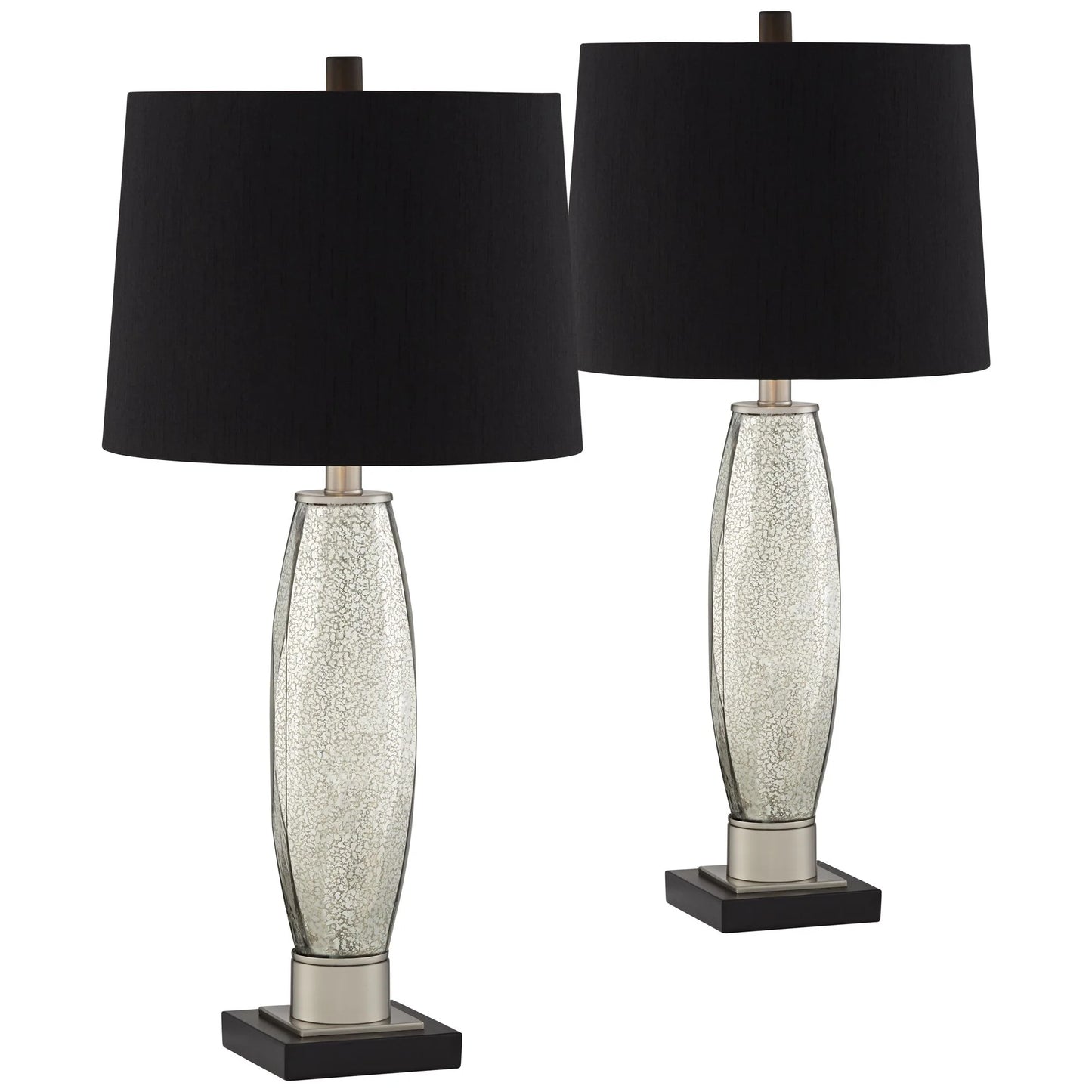 Landro Modern Mid Century Table Lamps 27 1/2" Tall Set of 2 Mercury Glass Black Drum Shade for Bedroom Living Room Bedside Office Family