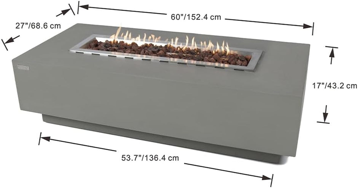 Granville Concrete Fire Pit 60" X 27" Outdoor Patio Firepit Includes Lava Rocks Modern Fire Pits & Outdoor Fireplaces for Garden, Deck, Indoor & Outdoor Heating