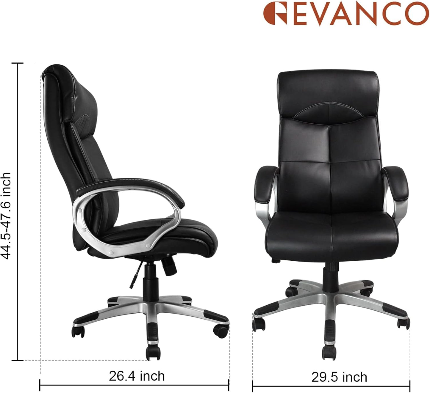 Executive Home Office Chair - Ergonomic Design, High Back Adjustable, Lumbar Support, PU Leather, for Manager Office, Home Office - Black