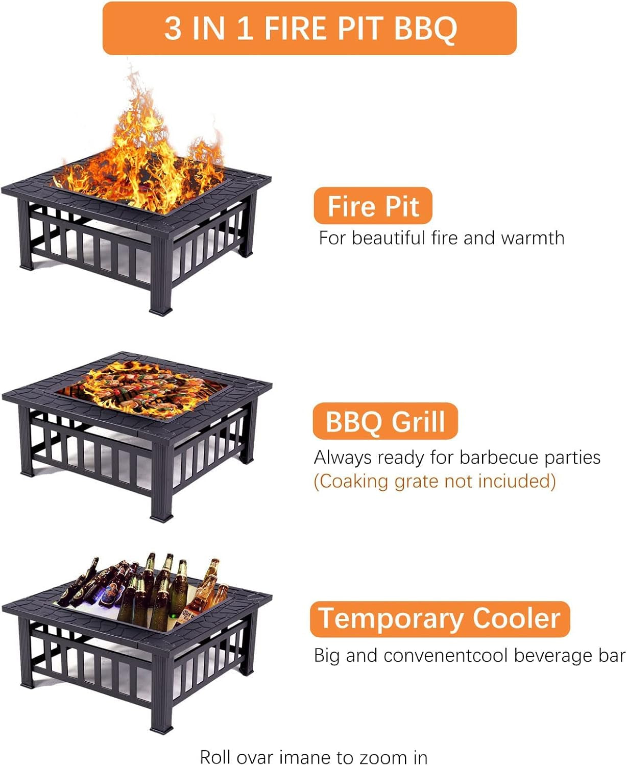 Fire Pit Outdoor Fire Pits with Heat-Resistant Coating Iron Tabletop Outdoor Wood Burning with Spark Screen Cover and Poker