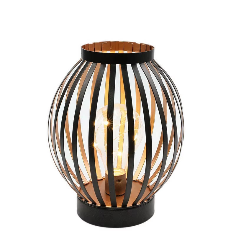 Metal Cage Battery Powered Table Lamp LED Candle Holder Lantern Cordless Lamp for Bedroom Wedding Party Patio Home Decor