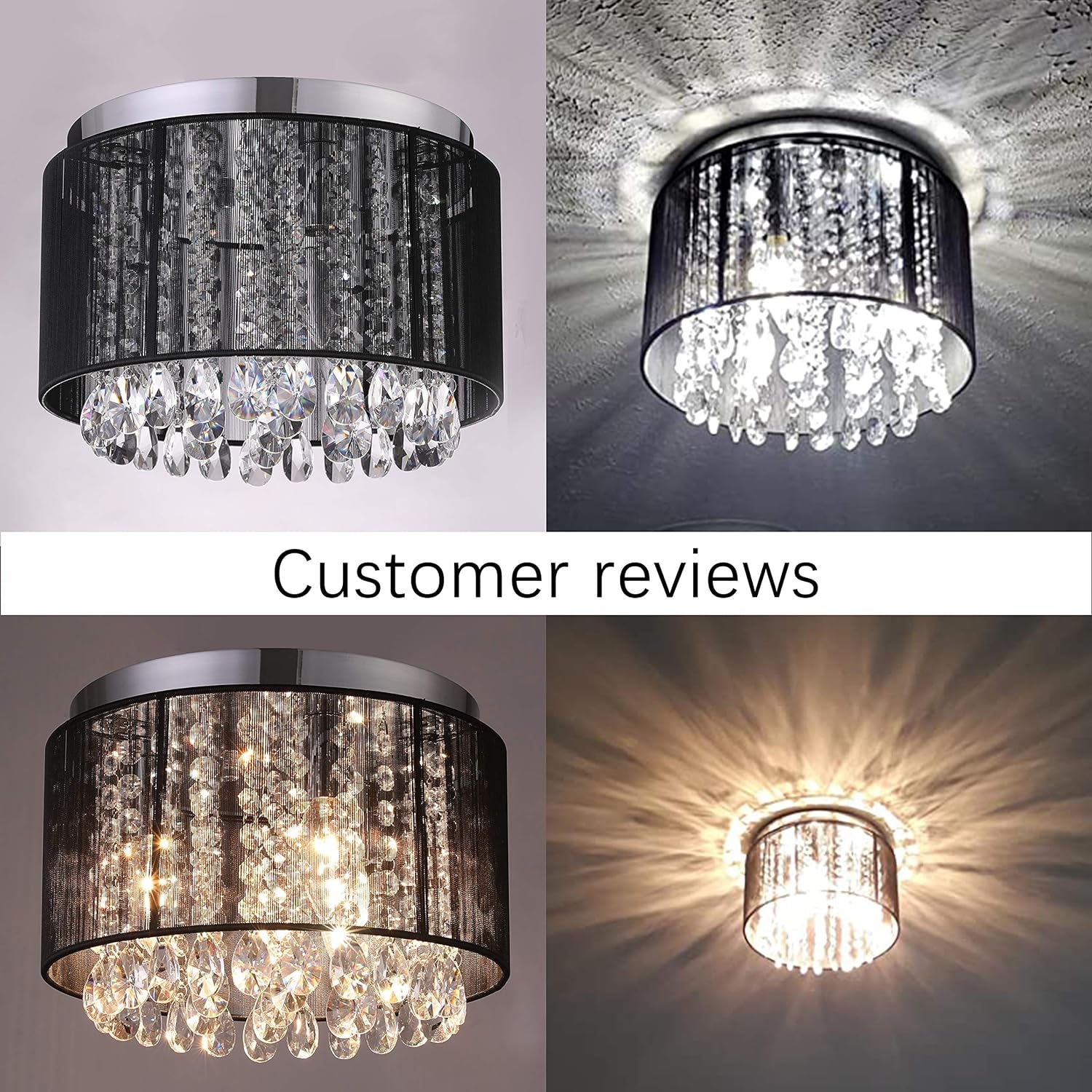 Mini Crystal Chandeliers Black Wire Shade Chandelier Crystals Ceiling Fixture 3-Light E12 Flush Mount Fabric Pendant Lighting for Bedroom Baby Room