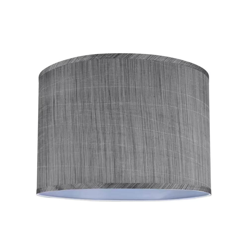 16 In. X 11 In. Grey and Black and Striped Pattern Hardback Drum/Cylinder Lamp Shade