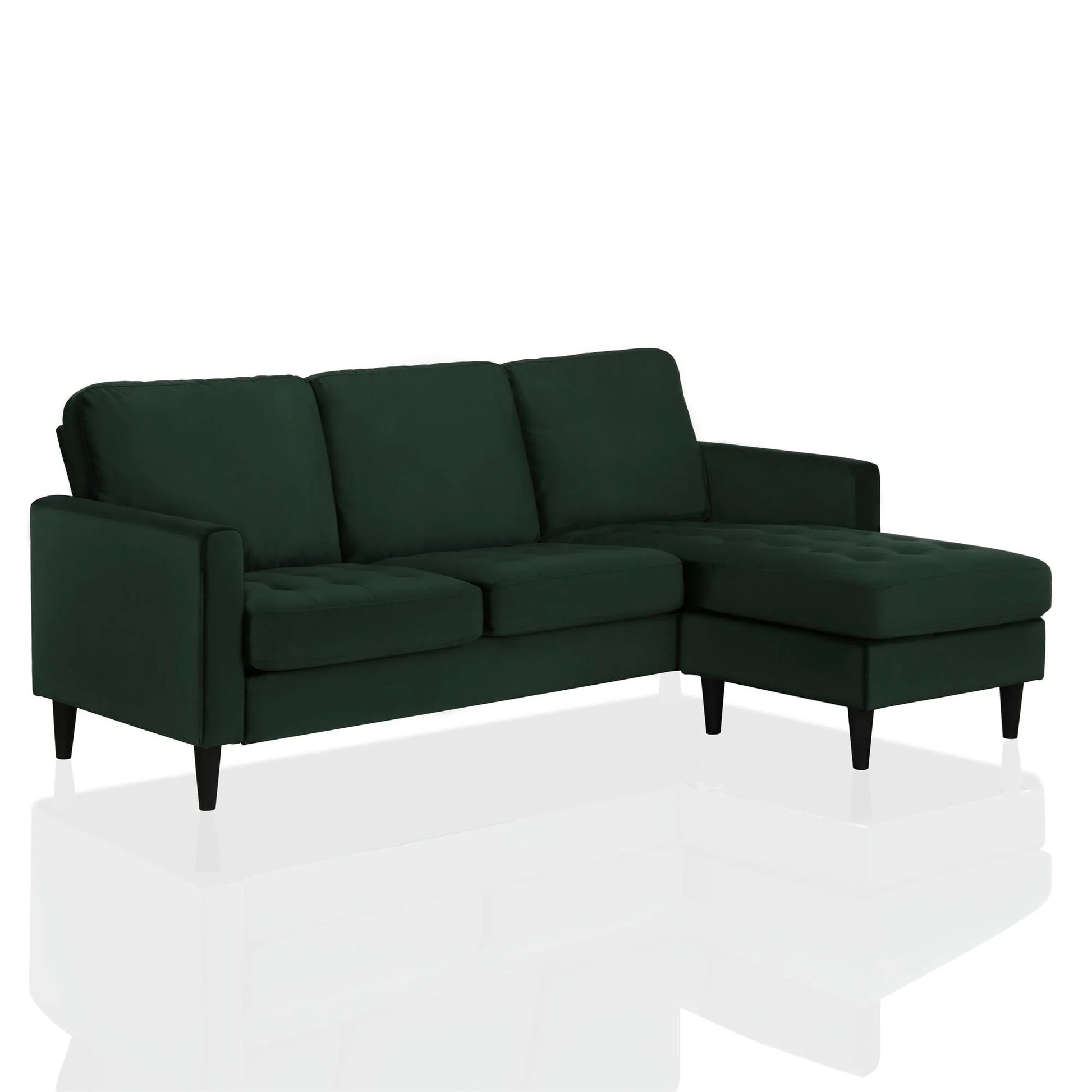 Cosmoliving Strummer Reversible Sectional Sofa Couch, Green Velvet