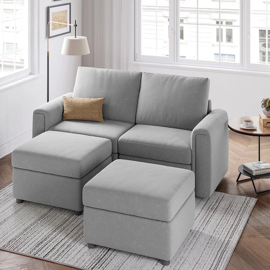 Modular Couches and Sofas Sectional with Storage, 4 Seat Sectional Sofa for Living Room, U Shaped Sectional Couch with Reversible Chaises, Light Gray