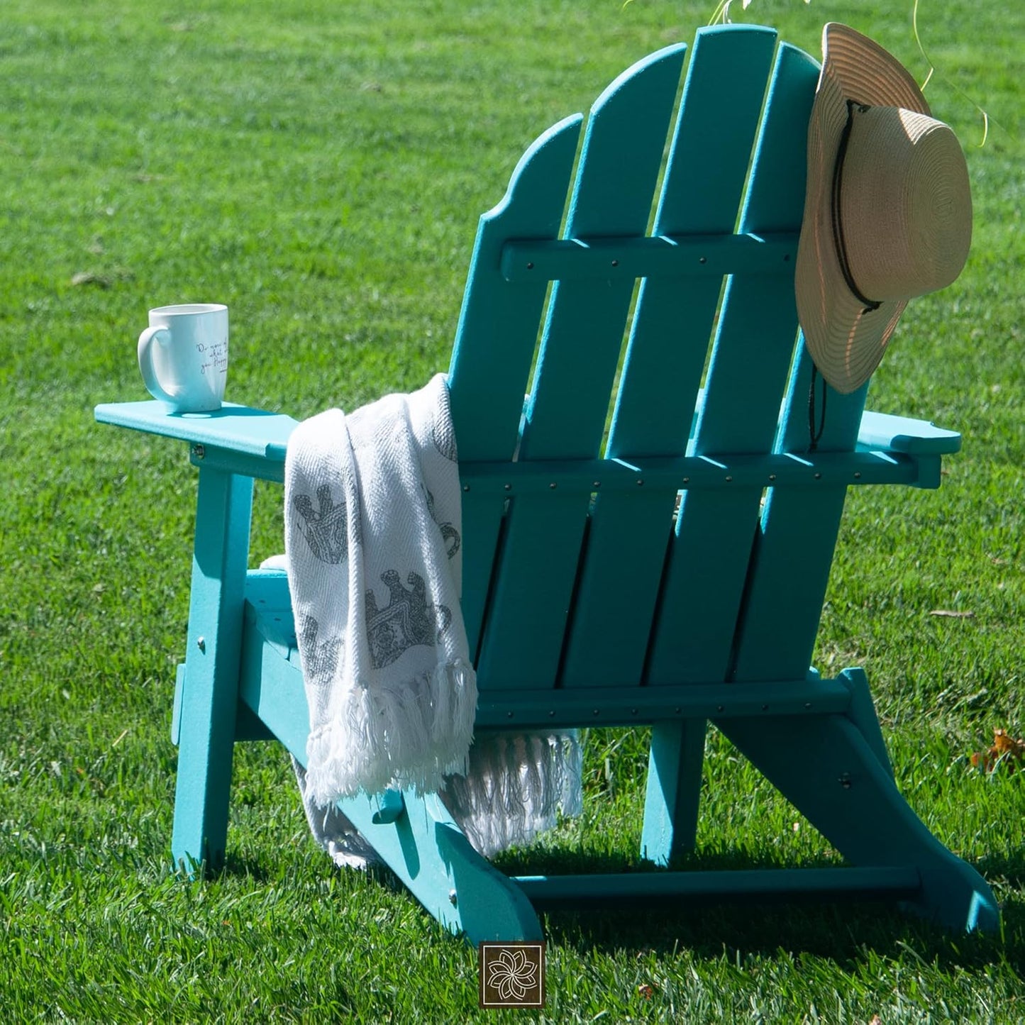 Folding Adirondack Chair, Premium All Weather Outdoor Patio Furniture, 20 Inch Wide Seat, up to 350 Lbs, Foldable Outdoor Patio Chairs, New Tradition Collection (Aqua Blue)