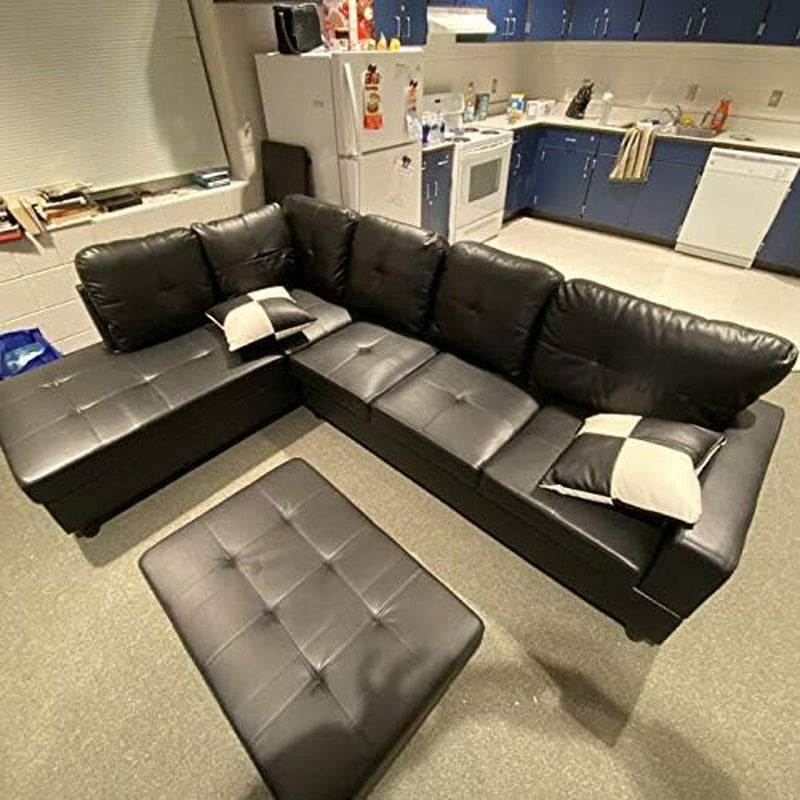 Ainehome 3 PCS Living Room Set, Sectional Sofa Set, L-Shape Couch in Home, with Storage Ottoman and Matching Pillows (Left Hand Facing,Black)