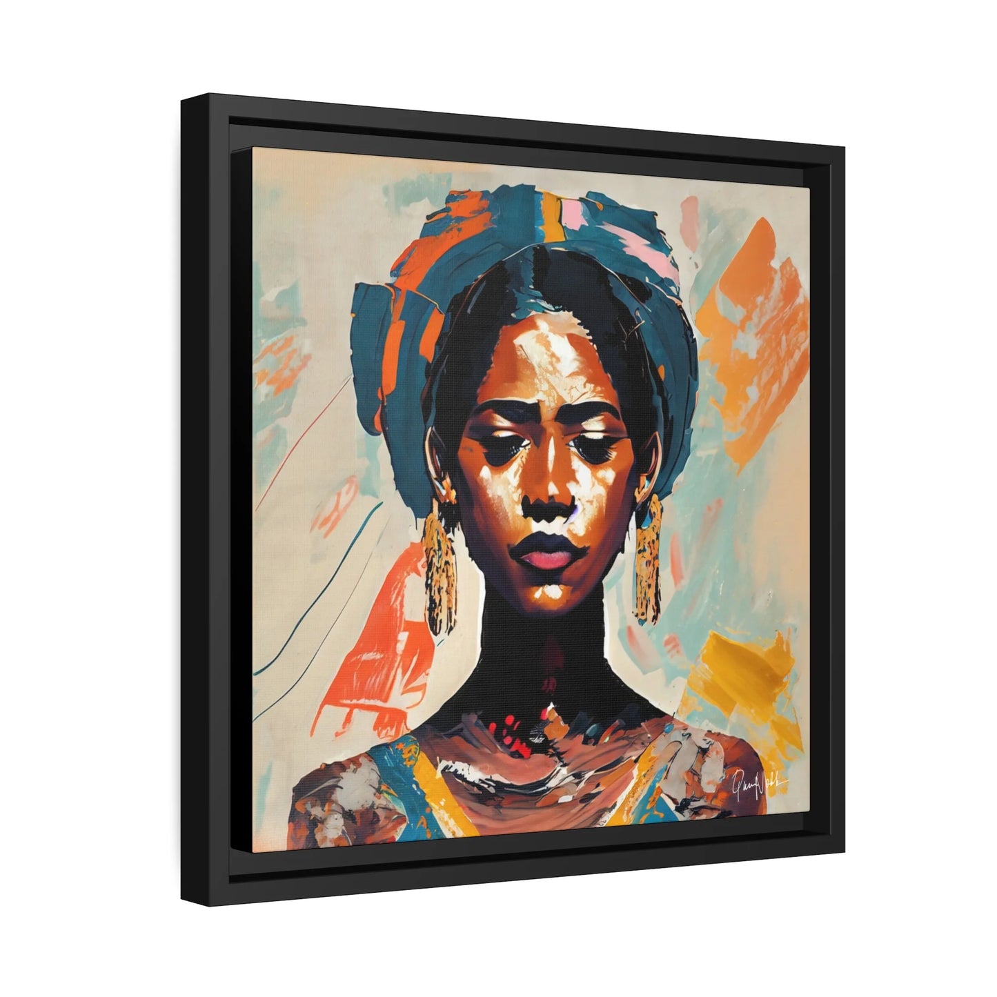 Woman with Turban Portrait Canvas Wall Art with Frame