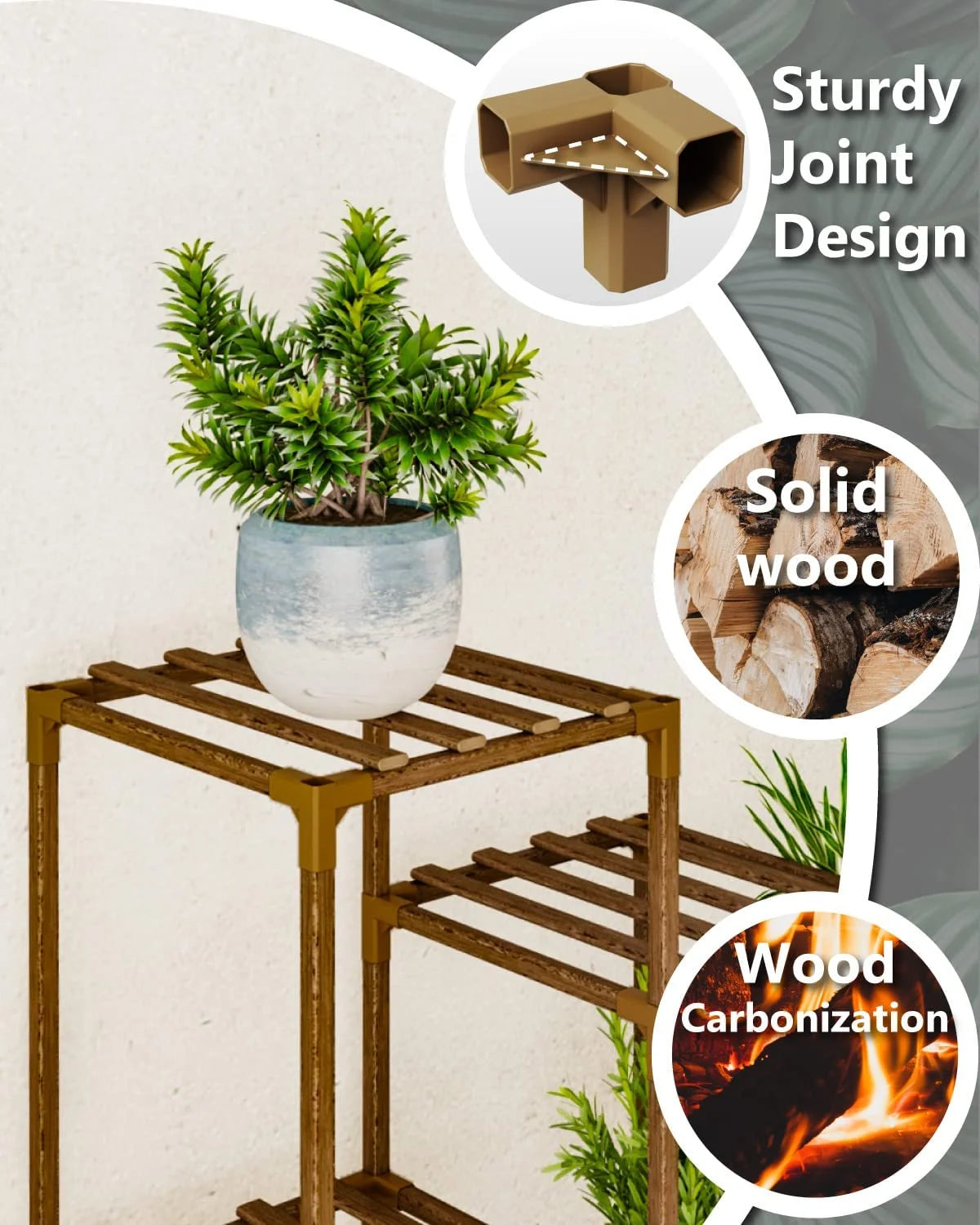 Plant Stand with Wheels for Tall Flower Shelf (9 Pots WW)