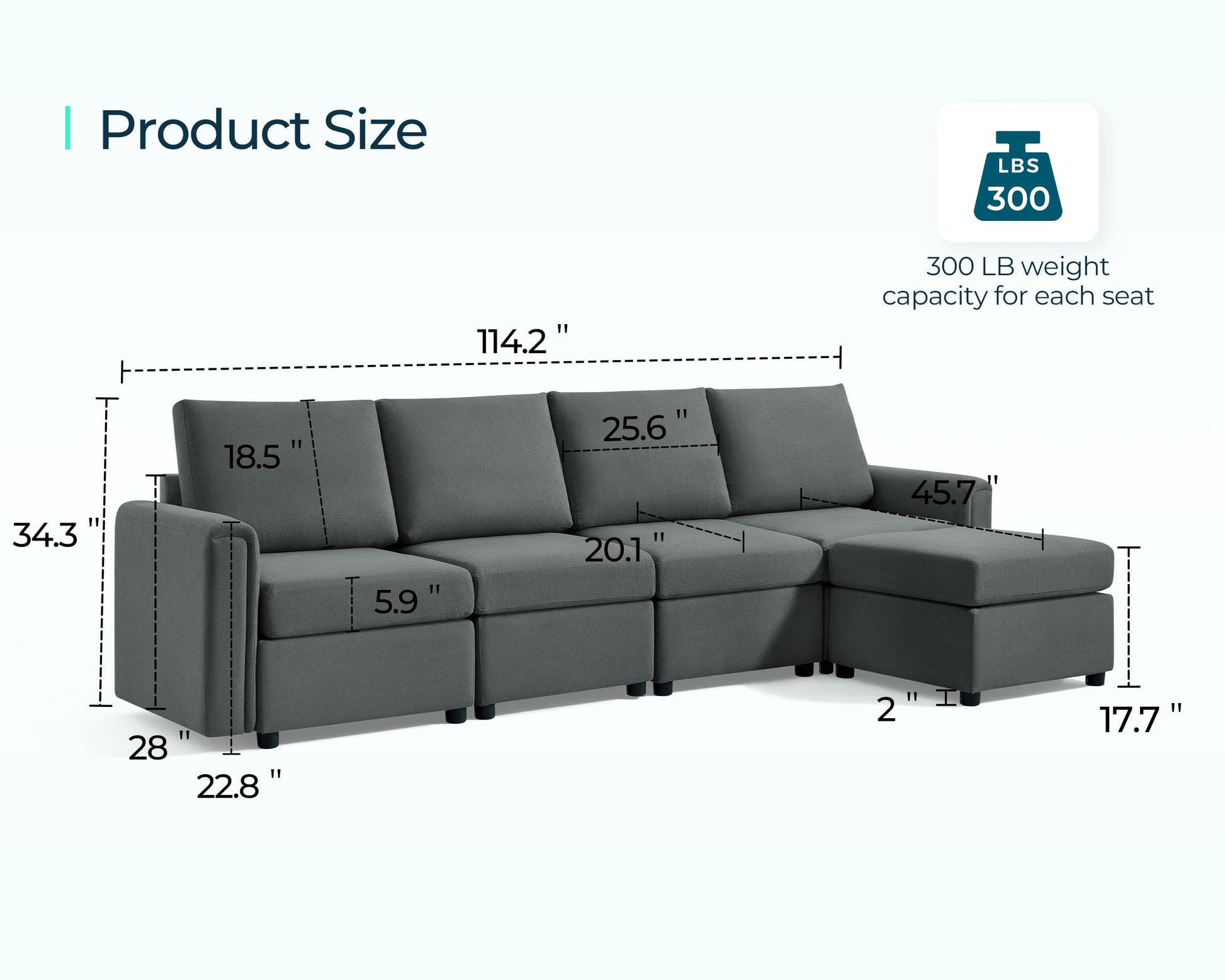 Modular Couches and Sofas Sectional with Storage, 5 Seat Sectional Sofa for Living Room, L Shaped Sectional Couch with Reversible Chaises, Dark Gray