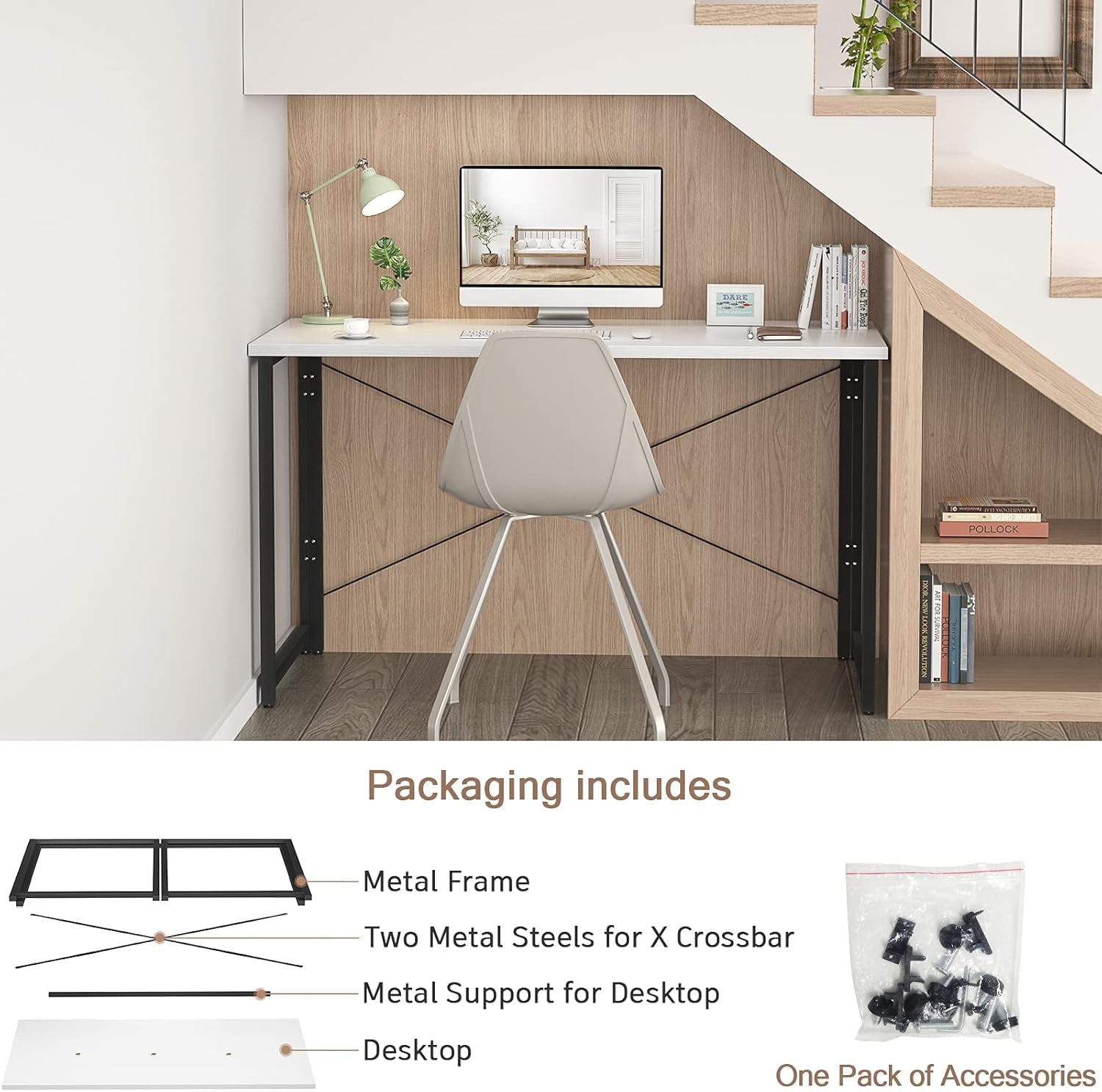 Folding Computer Desk 41 Inch No Assembly Small Work Desk for Home Office Simple Writing Desk Foldable Desk for Small Spaces, Workstation | White