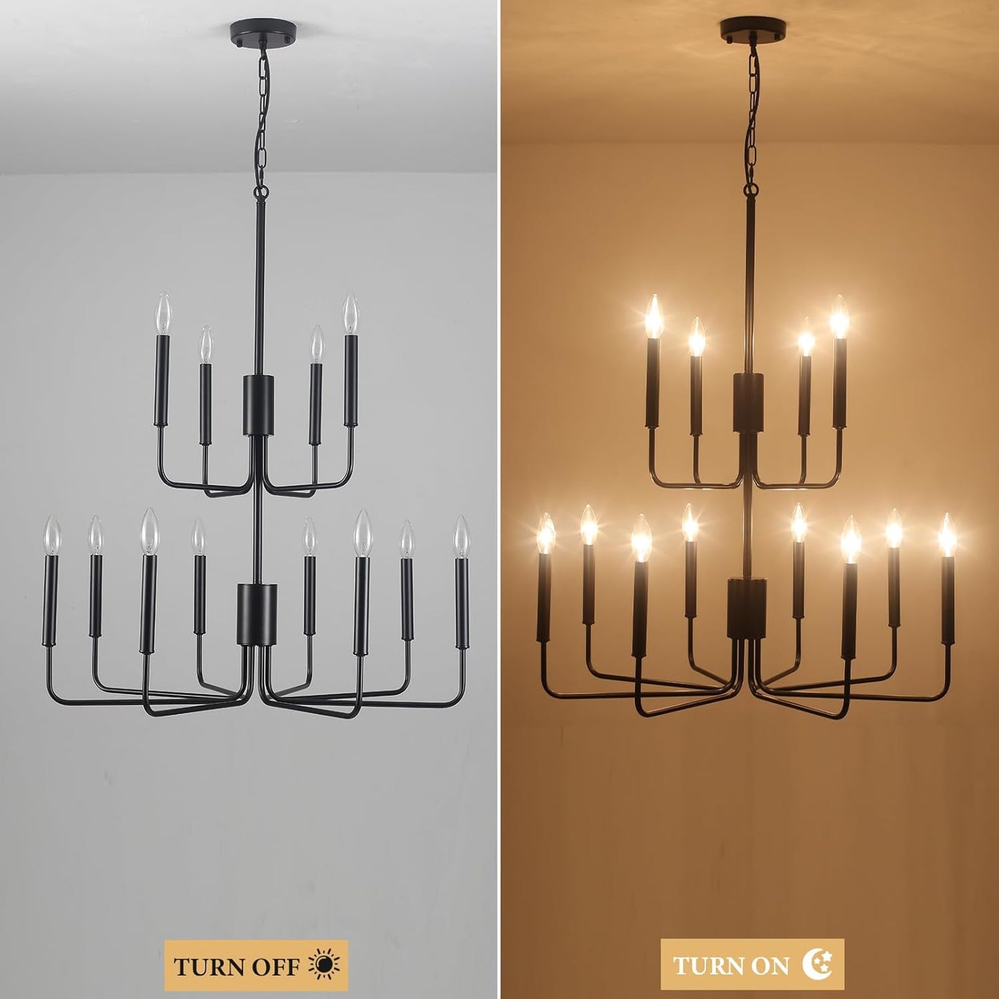 Black Chandeliers Modern Two Tier Chandelier for Dining Room 12 Light Industrial Metal Pendant Light Fixture for Foyer Entryway Living Room Kitchen Island Bedroom